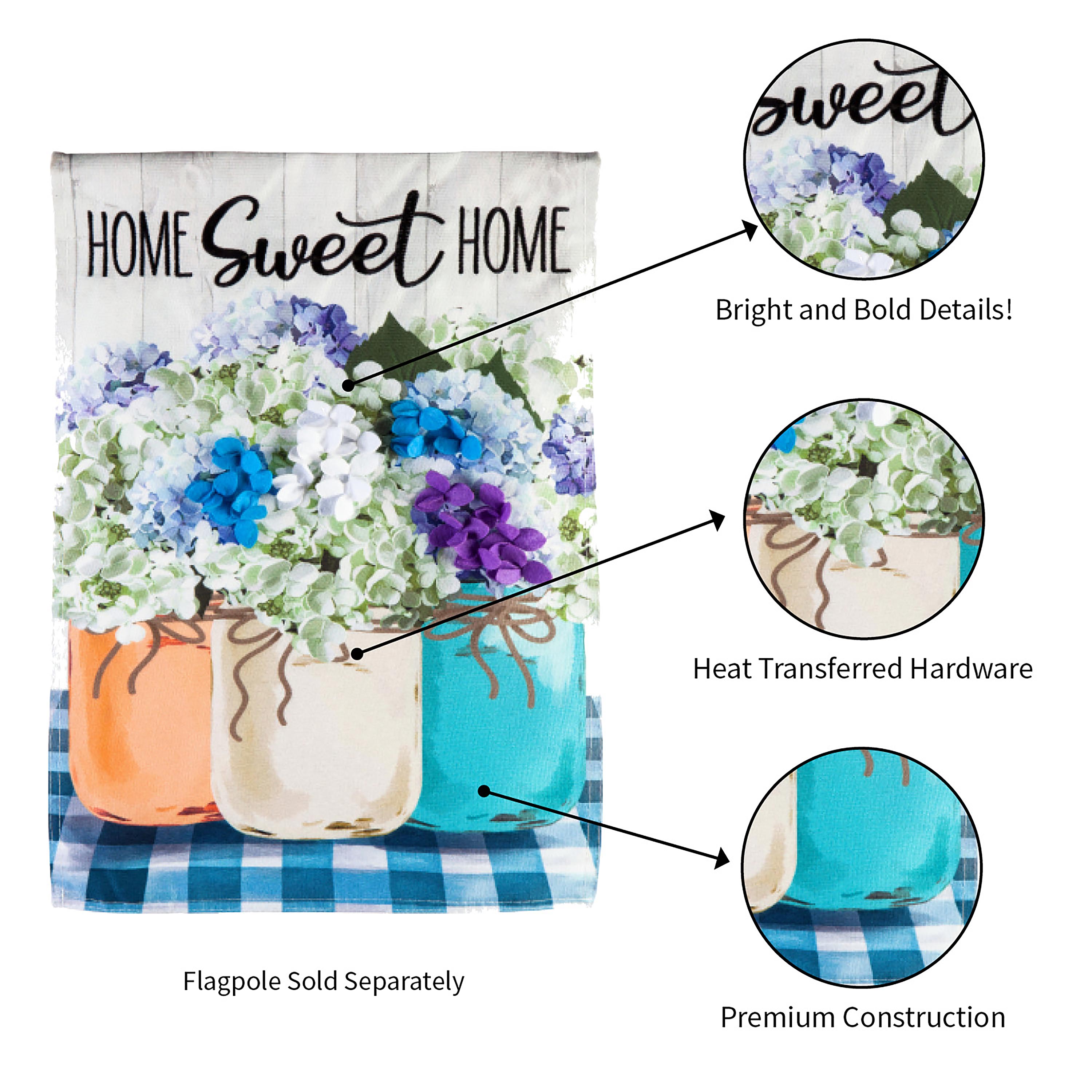 Hydrangea Mason Jars Garden Linen Flag - Sports Collectibles, Sports Memorabilia, Sports Fan Shop, Sports Gifts