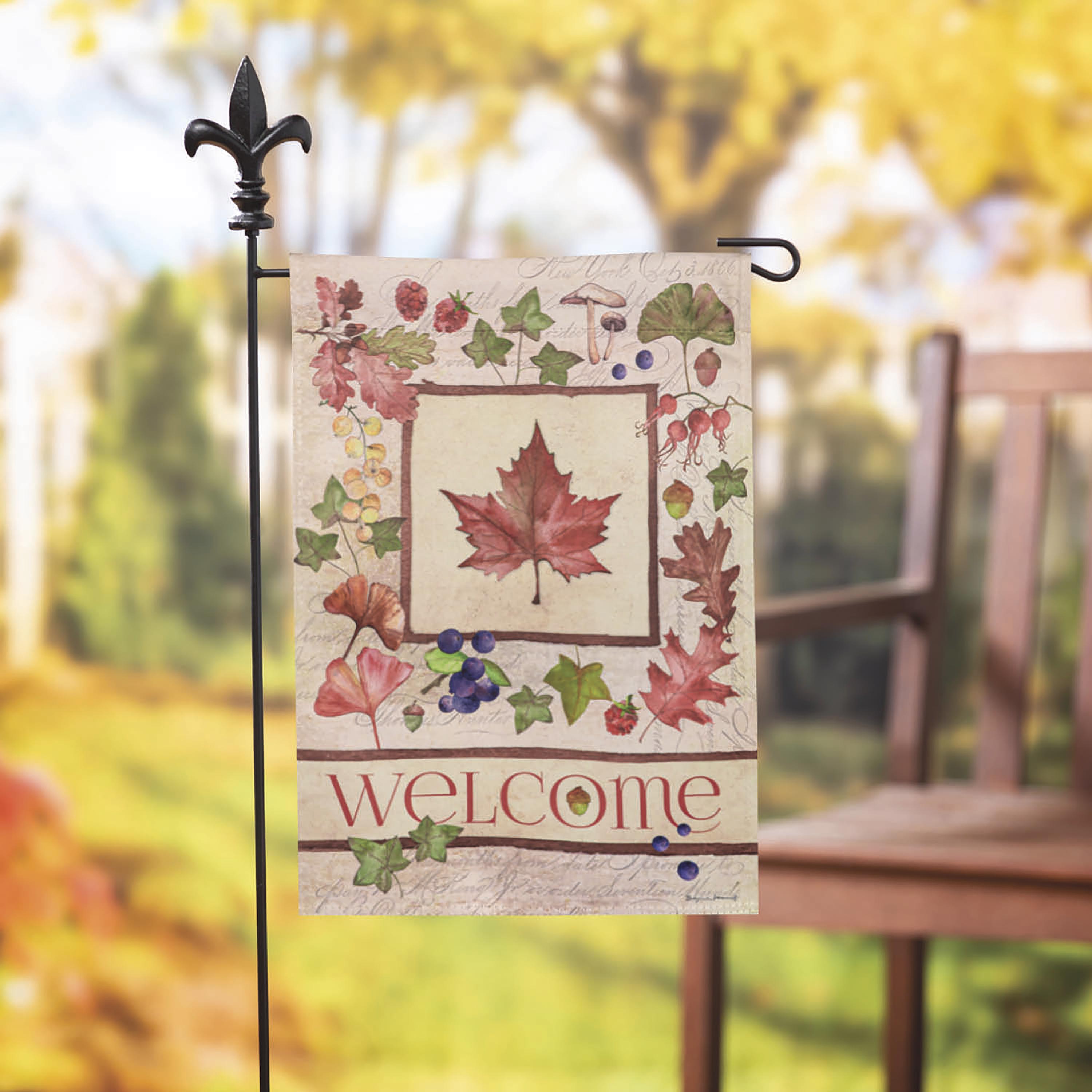Welcome Fall Leaf Suede Garden Flags - Sports Collectibles, Sports Memorabilia, Sports Fan Shop, Sports Gifts