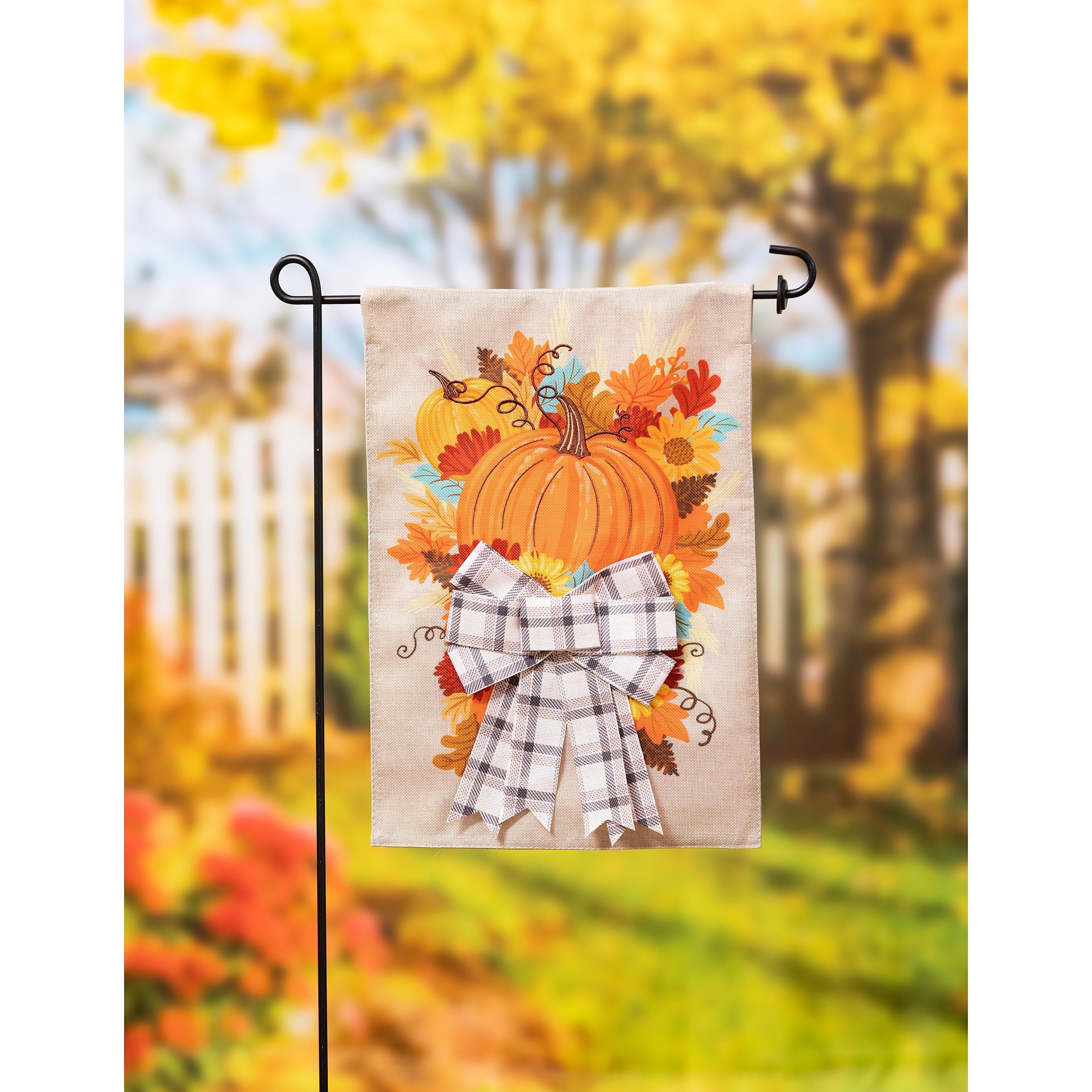 Pumpkin and Bow Garden Burlap Flag - Sports Gifts, Sports Memorabilia, Sports Collectibles, Fan Shop
