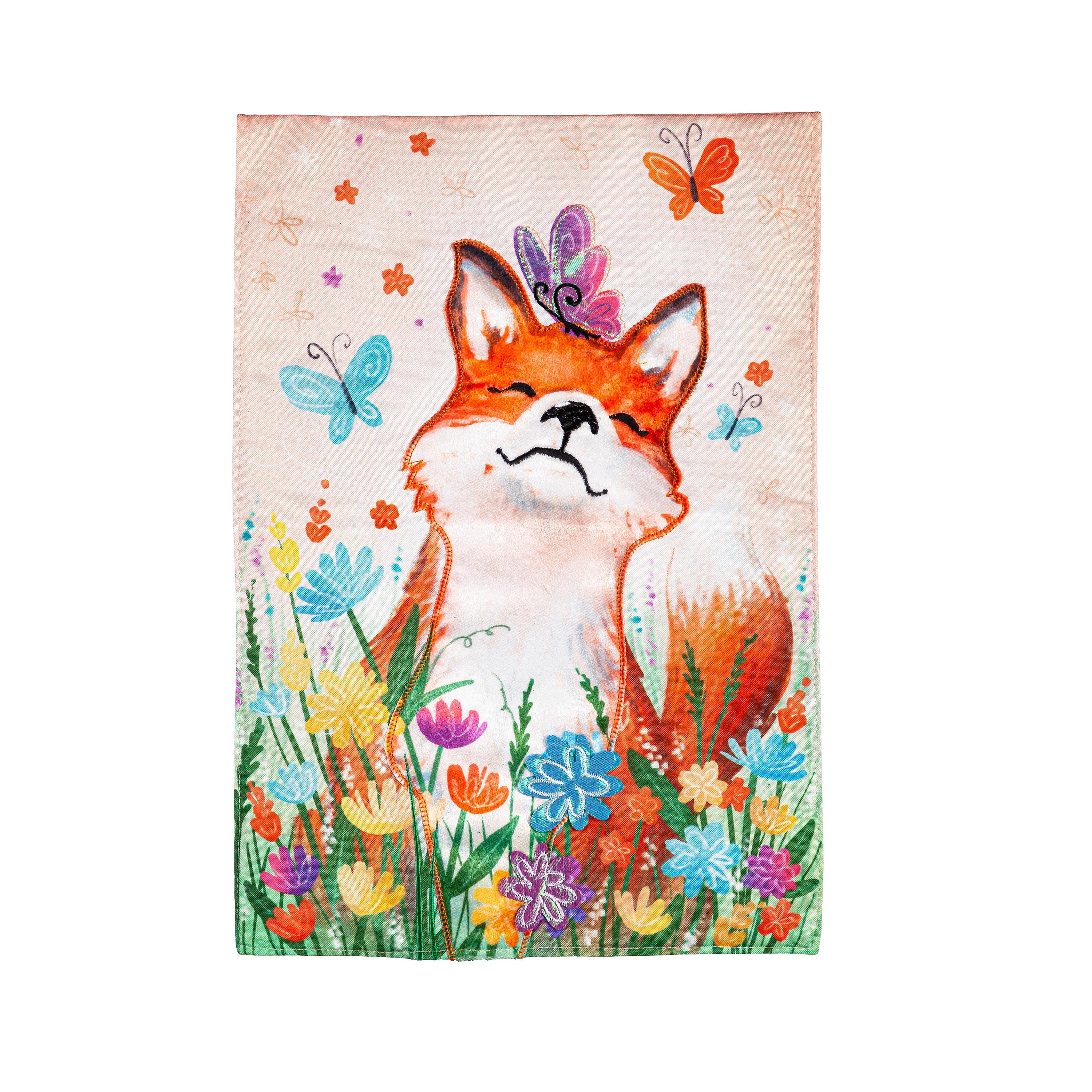 Fox and Wildflowers Linen Garden Flag - Sports Collectibles, Sports Memorabilia, Sports Fan Shop, Sports Gifts