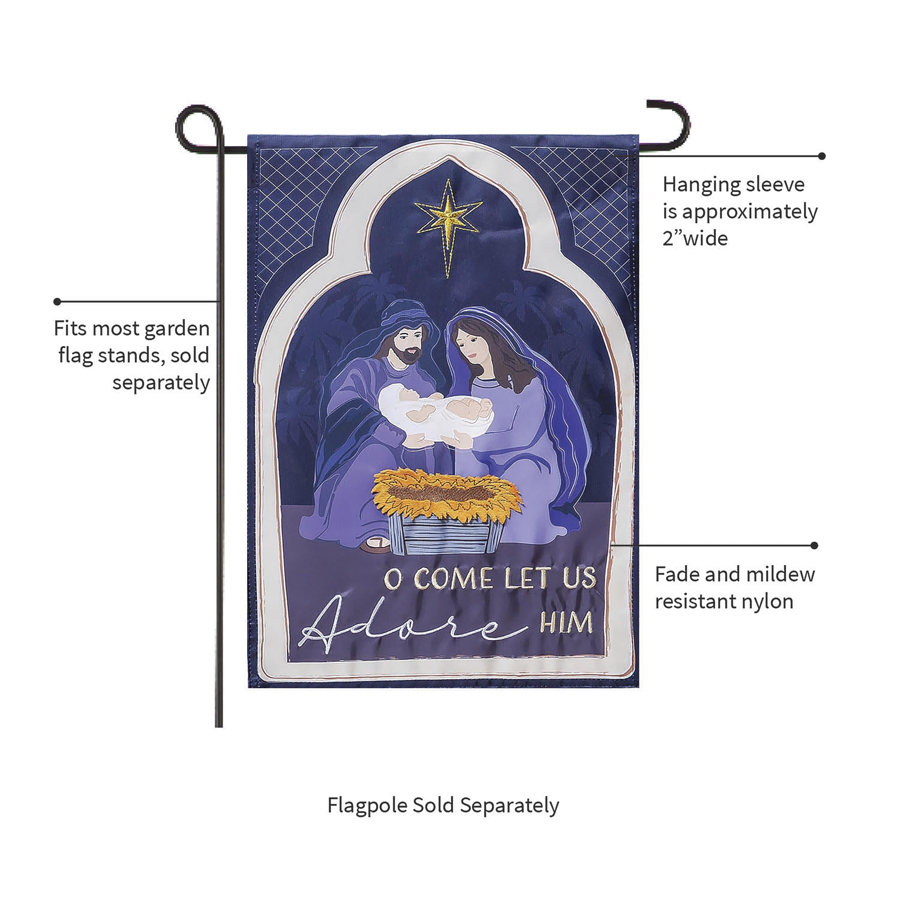 Come Let Us Adore Him Applique Garden Flag - Sports Collectibles, Sports Memorabilia, Sports Fan Shop, Sports Gifts