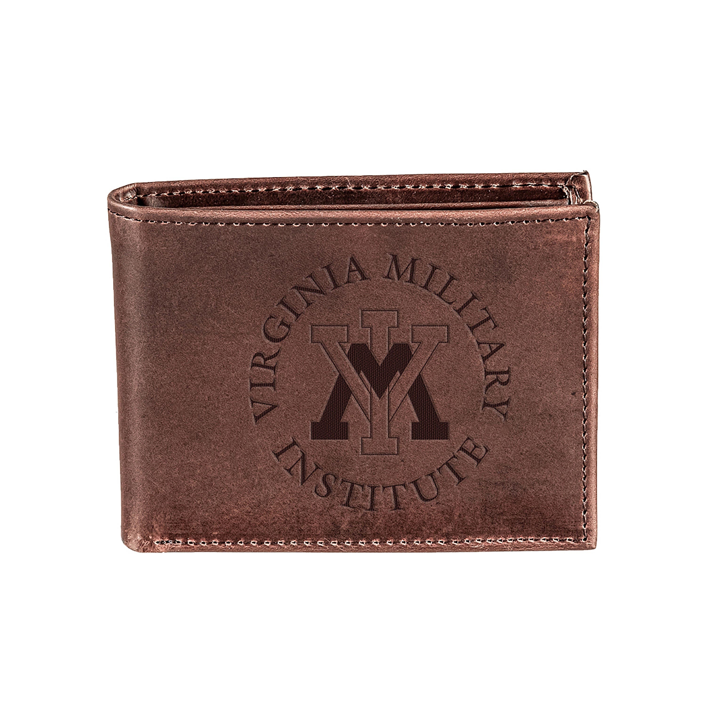 Virginia Military Institute (VMI), Bi-Fold Wallet, Brown, CH, 100% Genuine Leather - Sports Collectibles, Sports Memorabilia, Sports Fan Shop, Sports Gifts