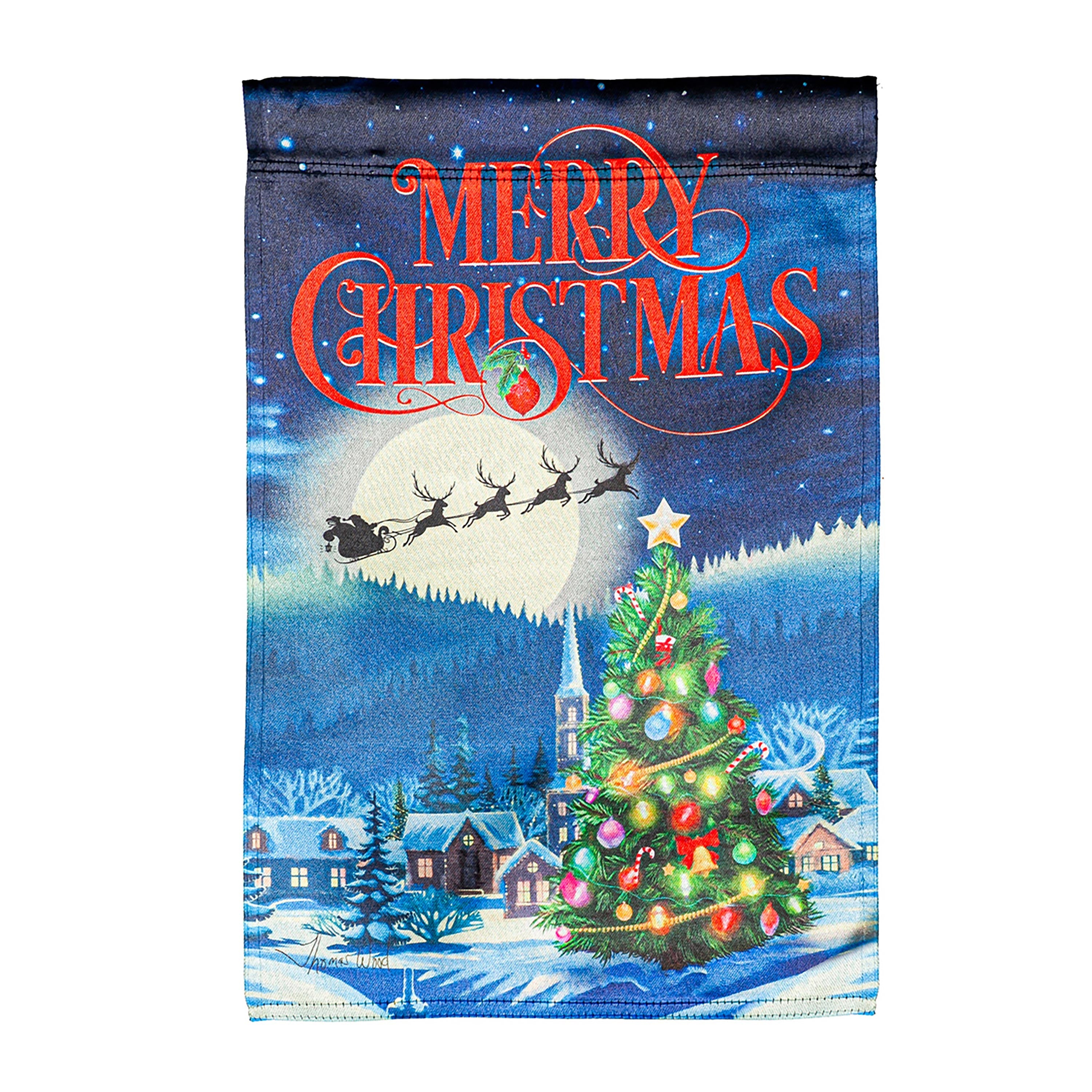 Santa's Sleigh on Christmas Garden Lustre Flag - Sports Collectibles, Sports Memorabilia, Sports Fan Shop, Sports Gifts