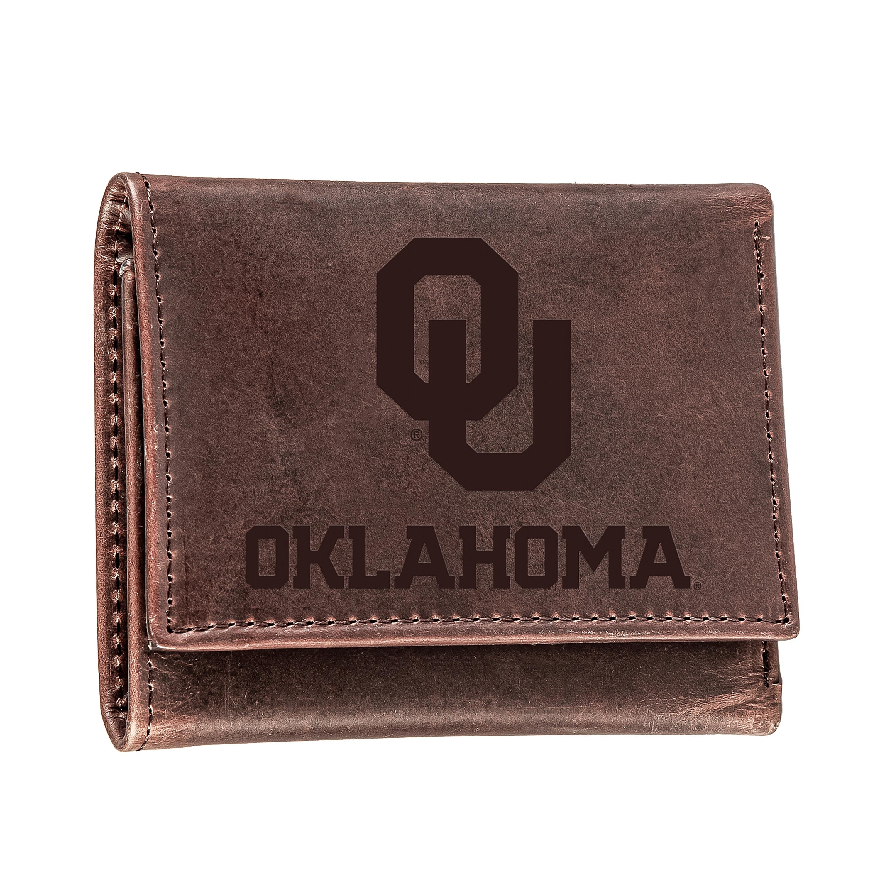 University of Oklahoma, Tri-Fold Wallet, Brown, CH, 100% Genuine Leather - Sports Collectibles, Sports Memorabilia, Sports Fan Shop, Sports Gifts