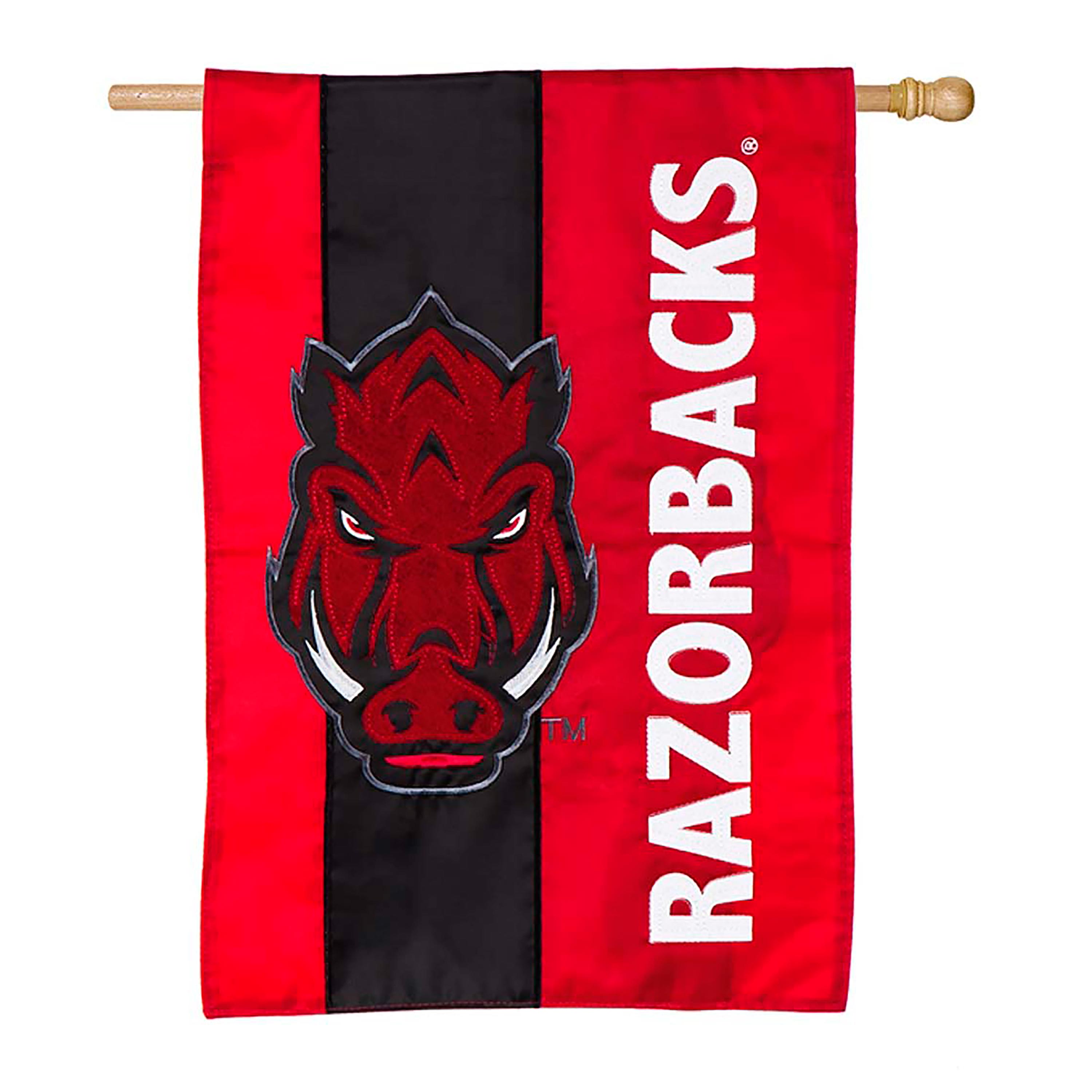 Double-Sided Embellished NCAA College Team Pride Applique House Flag, Univ of Arkansas - Sports Collectibles, Sports Memorabilia, Sports Fan Shop, Sports Gifts