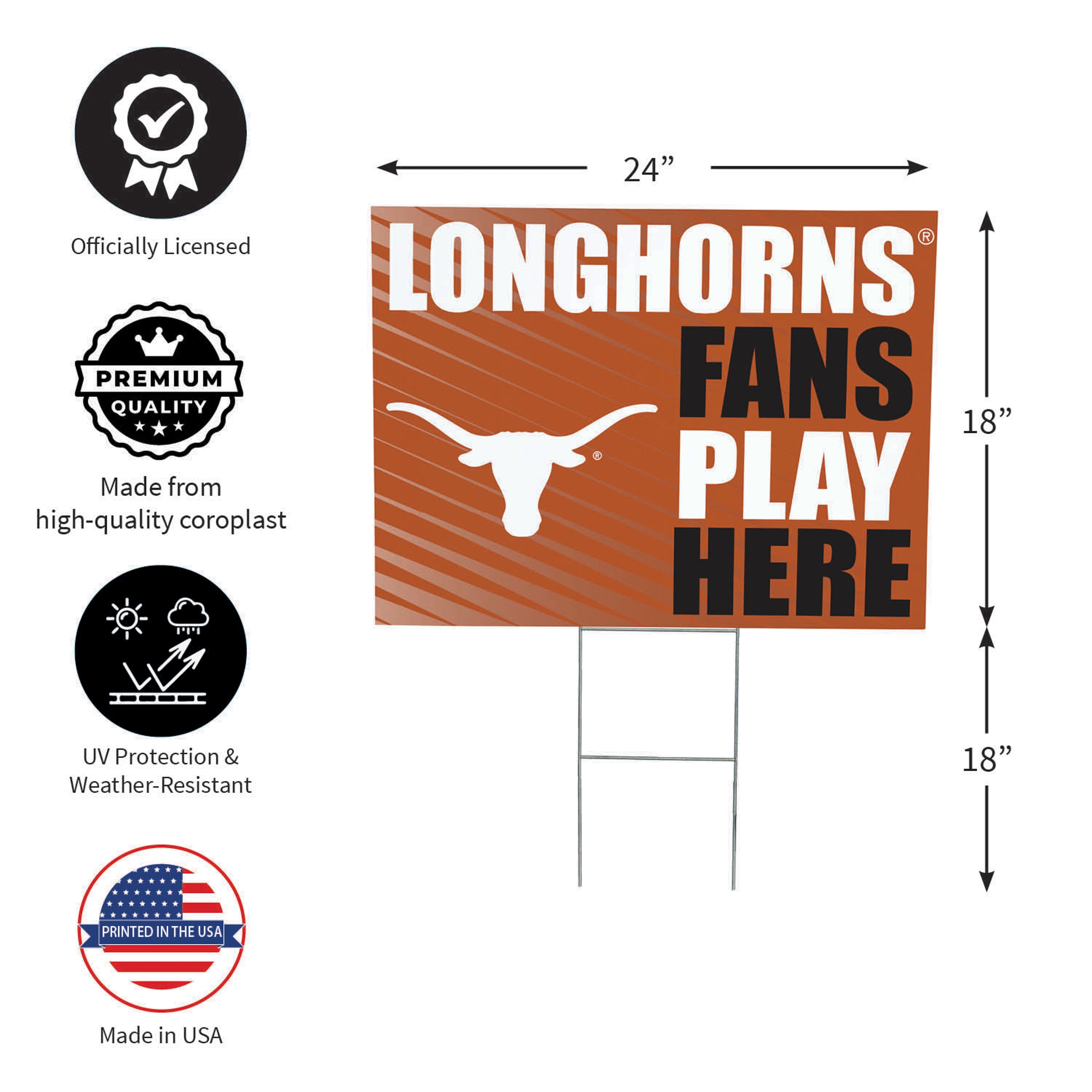 University of Texas Coroplast Yard Sign "Fans Play Here" - Sports Collectibles, Sports Memorabilia, Sports Fan Shop, Sports Gifts