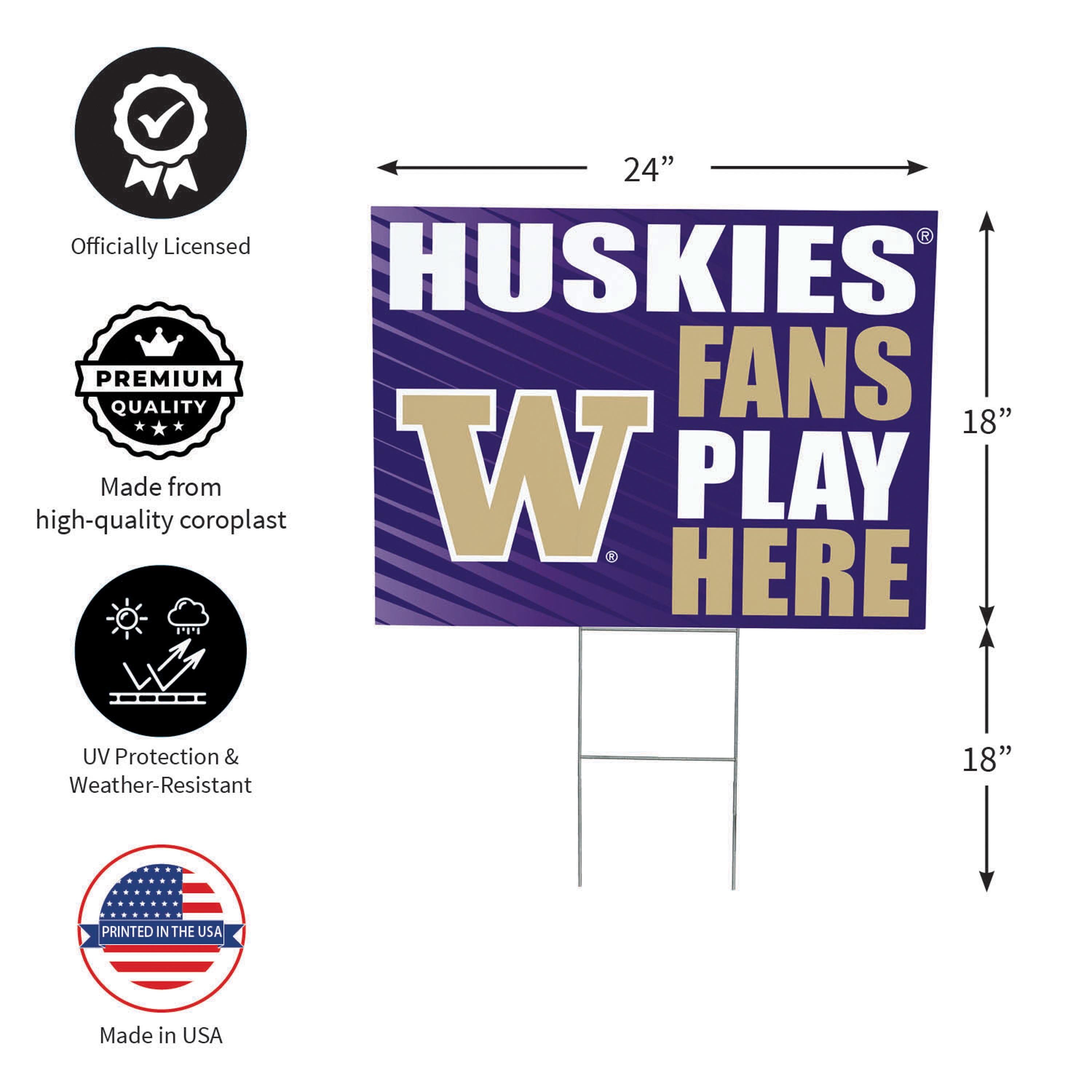 University of Washington Coroplast Yard Sign "Fans Play Here" - Sports Collectibles, Sports Memorabilia, Sports Fan Shop, Sports Gifts
