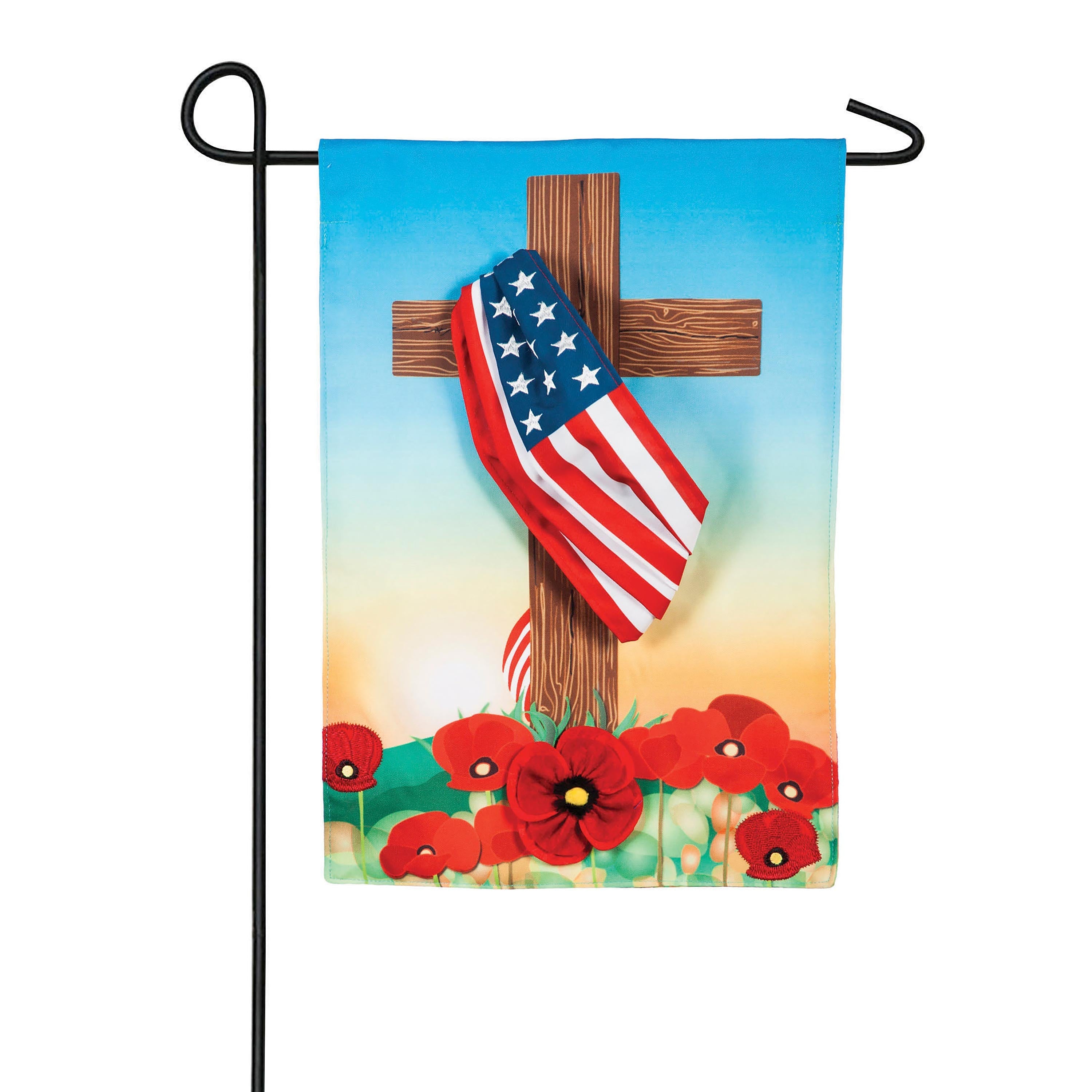 Cross with American Flag Garden Linen Flag - Sports Collectibles, Sports Memorabilia, Sports Fan Shop, Sports Gifts