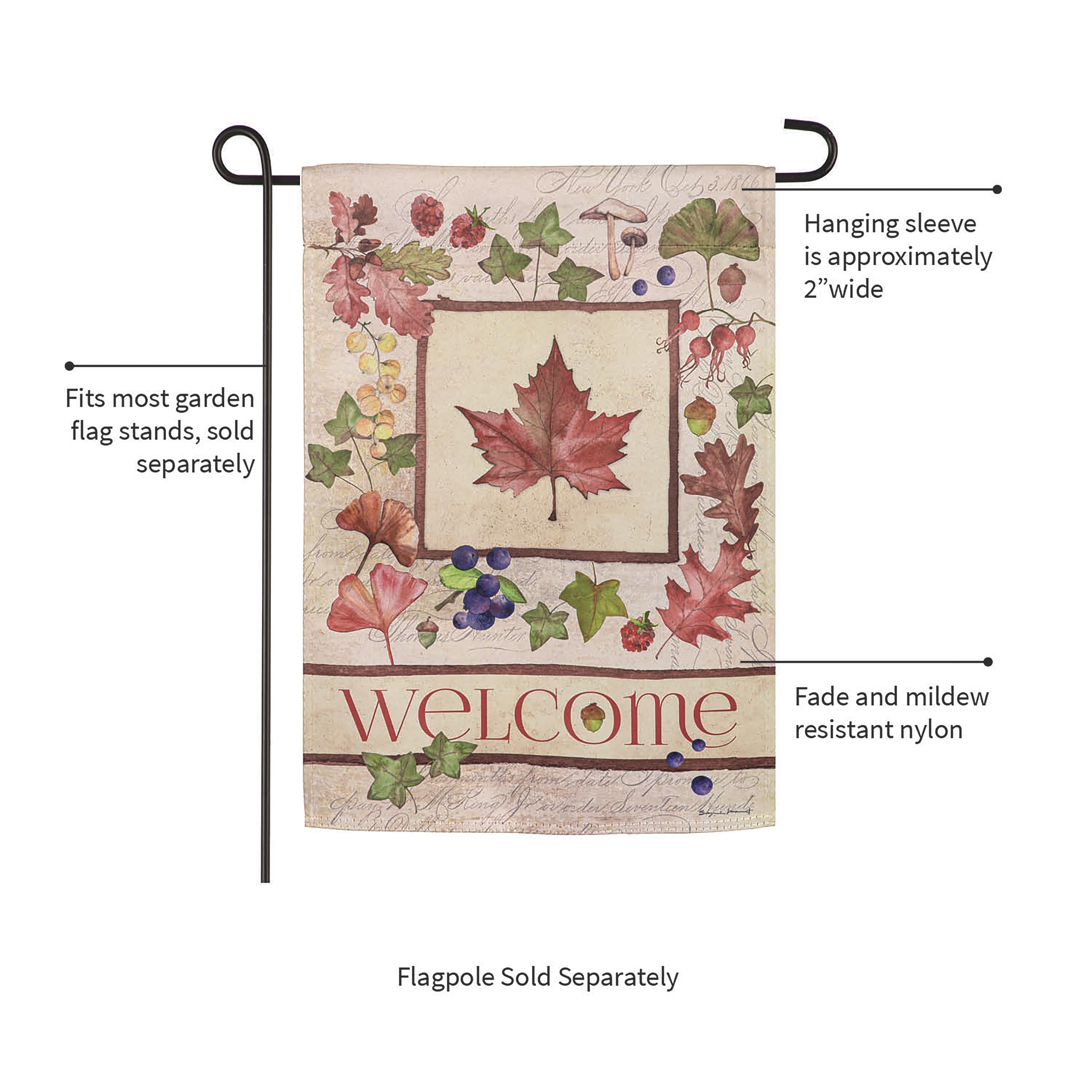 Welcome Fall Leaf Suede Garden Flags - Sports Collectibles, Sports Memorabilia, Sports Fan Shop, Sports Gifts