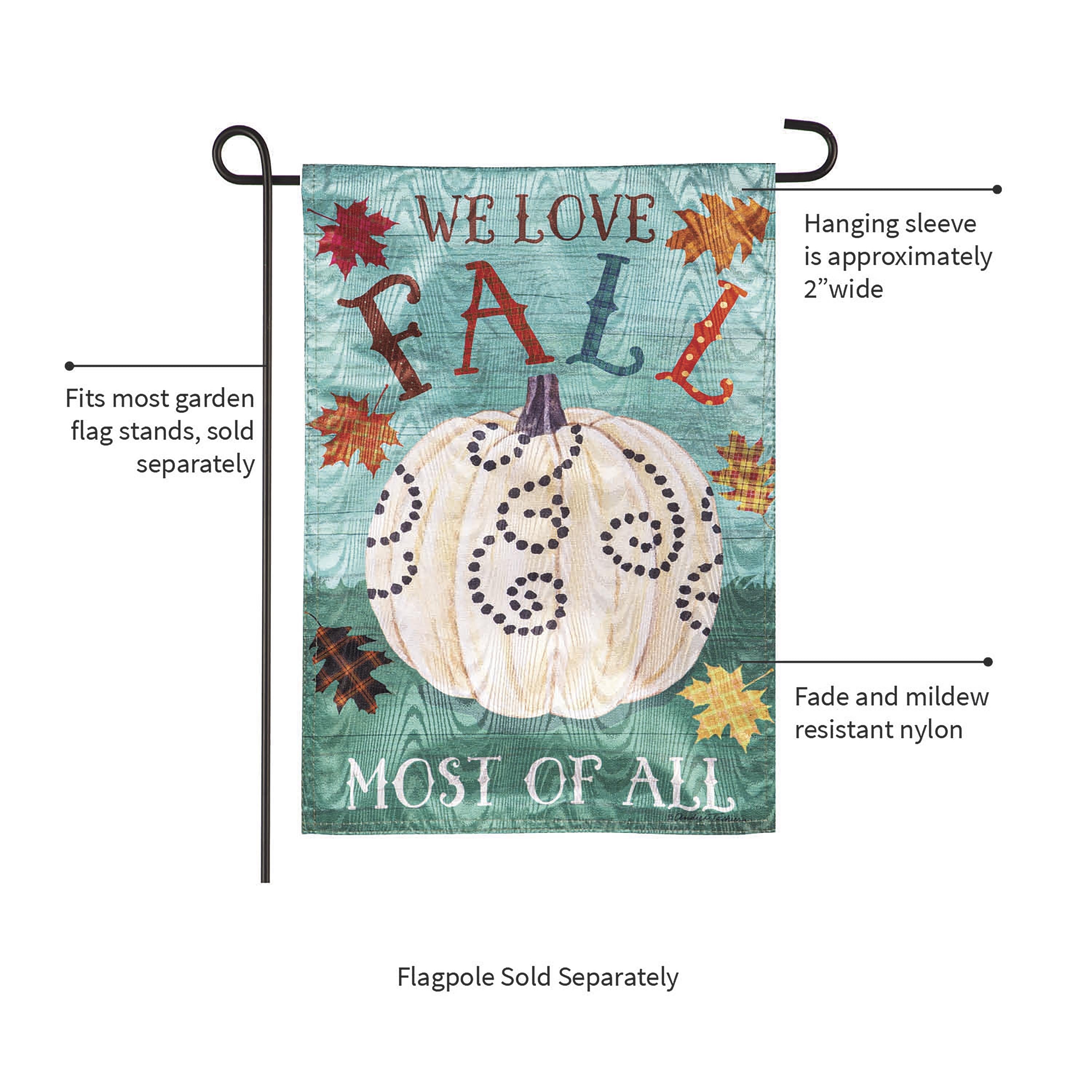 We Love Fall Most of All Moire Garden Flag - Sports Collectibles, Sports Memorabilia, Sports Fan Shop, Sports Gifts