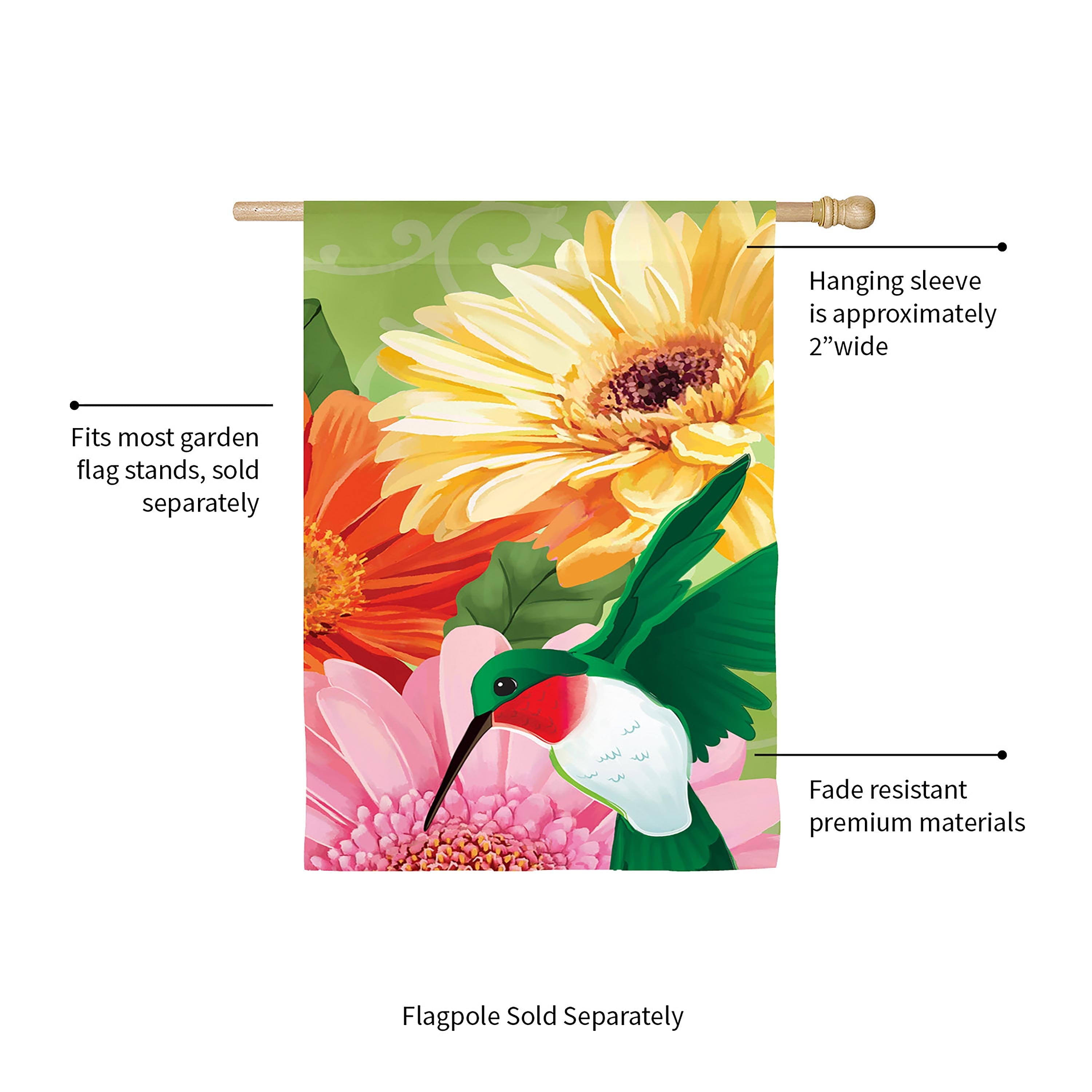 Hummingbird and Daisy Trio House Linen Flag - Sports Collectibles, Sports Memorabilia, Sports Fan Shop, Sports Gifts