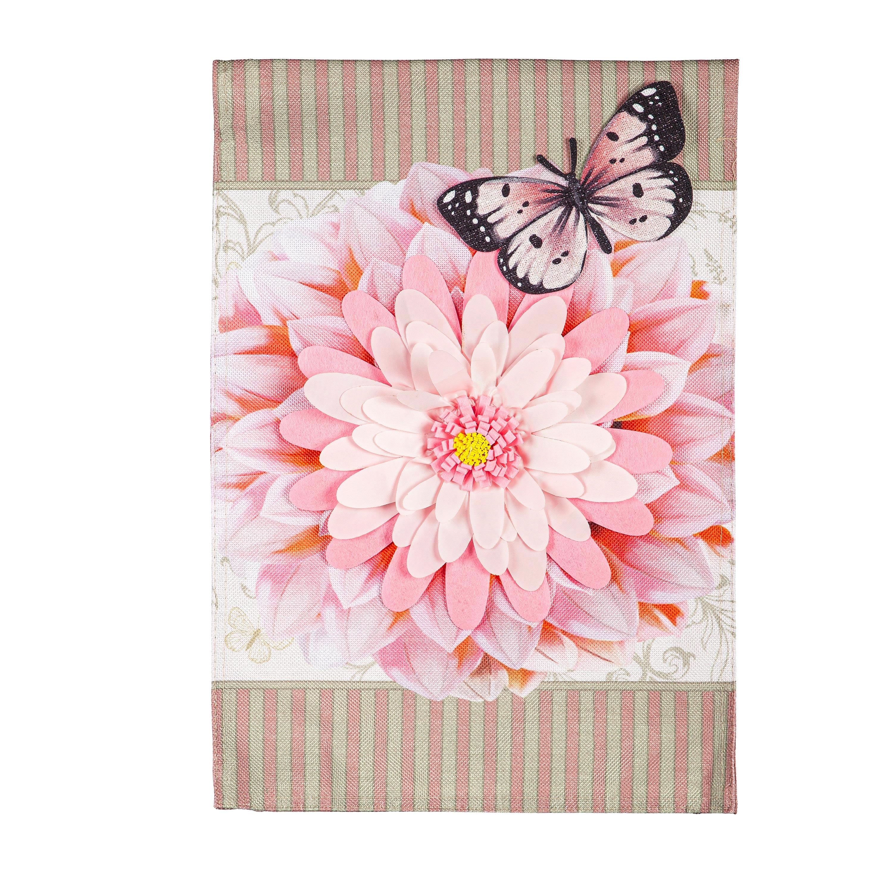Dahlia & Butterfly Burlap Garden Flag - Sports Gifts, Sports Memorabilia, Sports Collectibles, Fan Shop