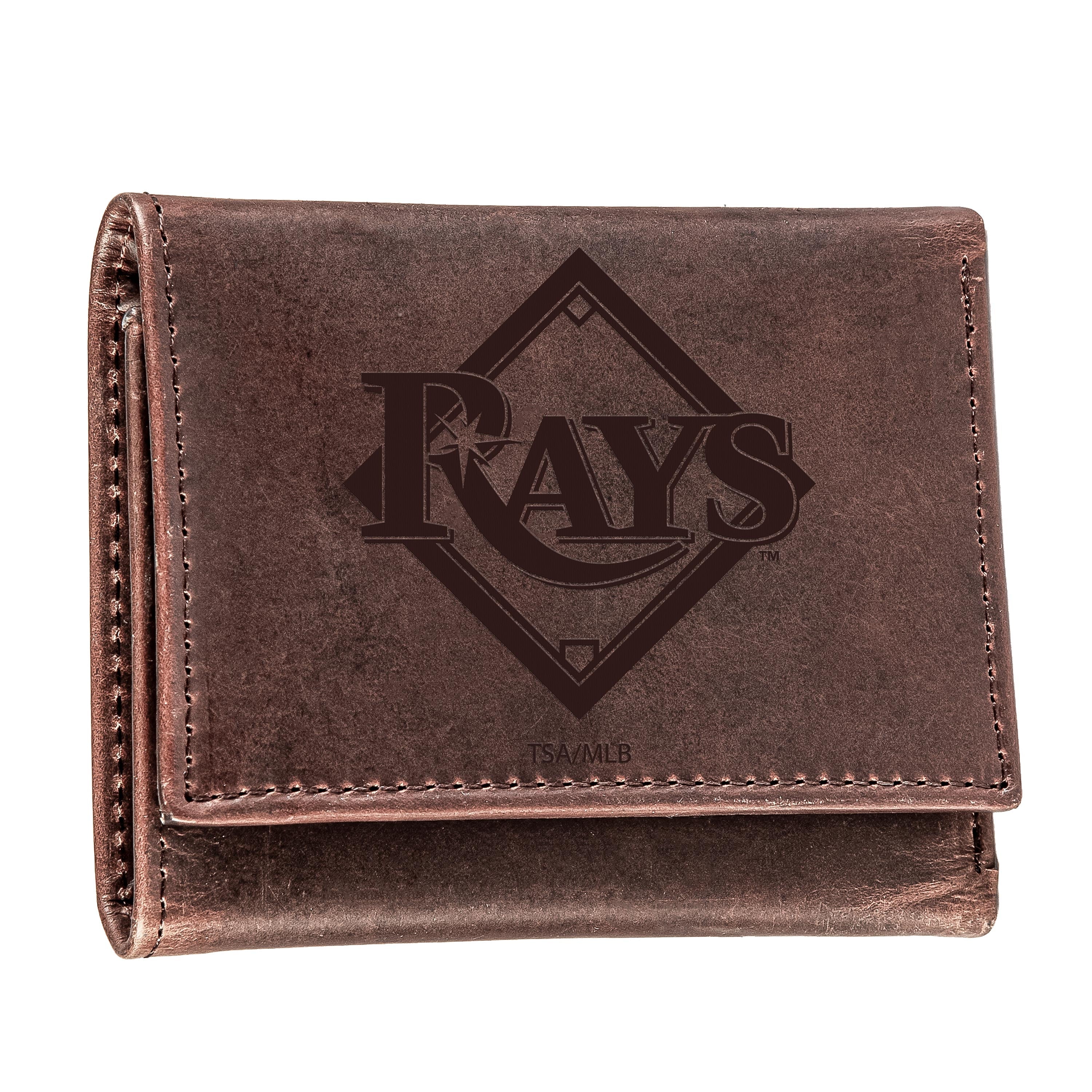 Tampa Bay Rays Tri-Fold Wallet Brown 100% Genuine Leather - Sports Gifts, Sports Memorabilia, Sports Collectibles, Fan Shop