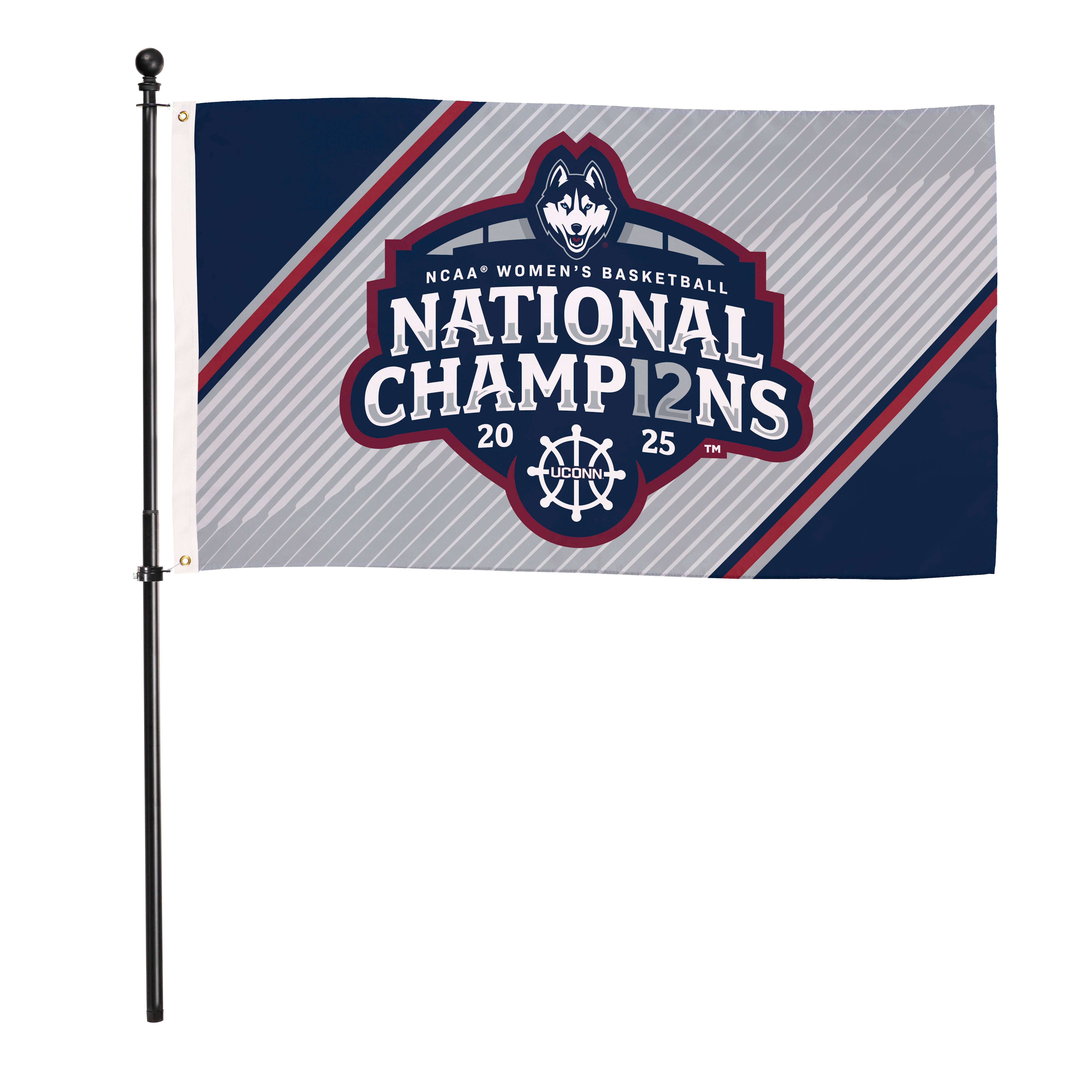 University of Connecticut, Womens NCAAB Champs Single Sided Flag w/ 2 Grommets, 3'x5' Estate Size - Sports Gifts, Sports Memorabilia, Sports Collectibles, Fan Shop