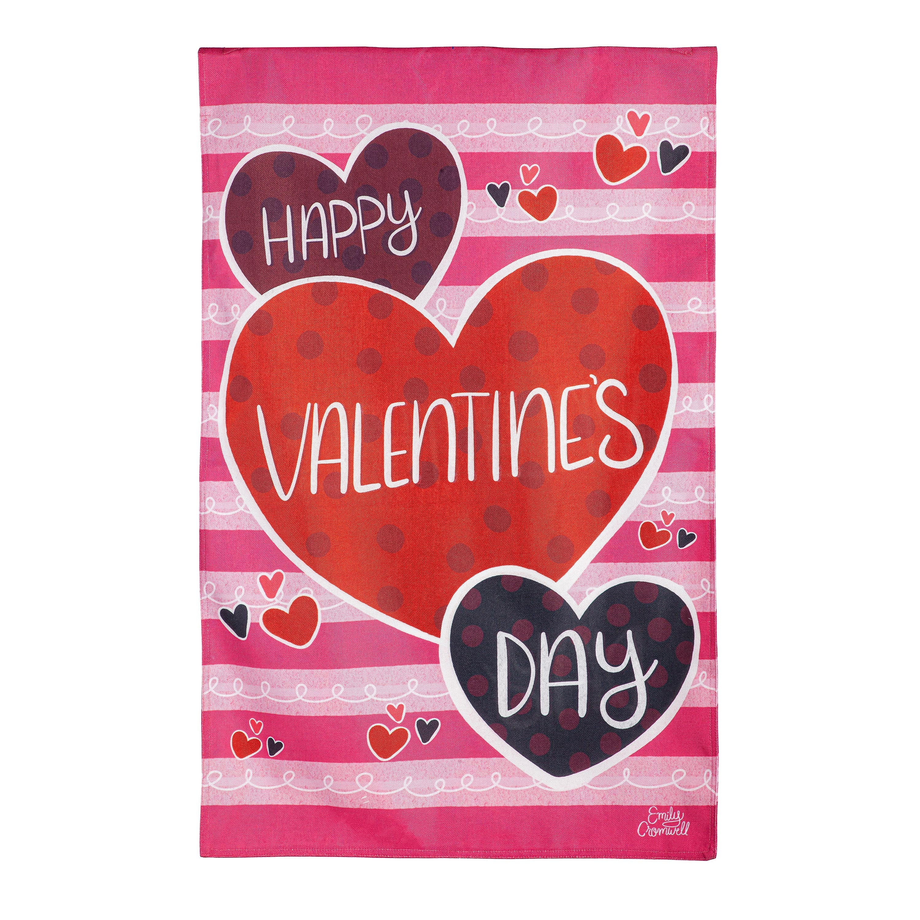 Happy Valentine's Day Hearts Burlap House Flag - Sports Gifts, Sports Memorabilia, Sports Collectibles, Fan Shop