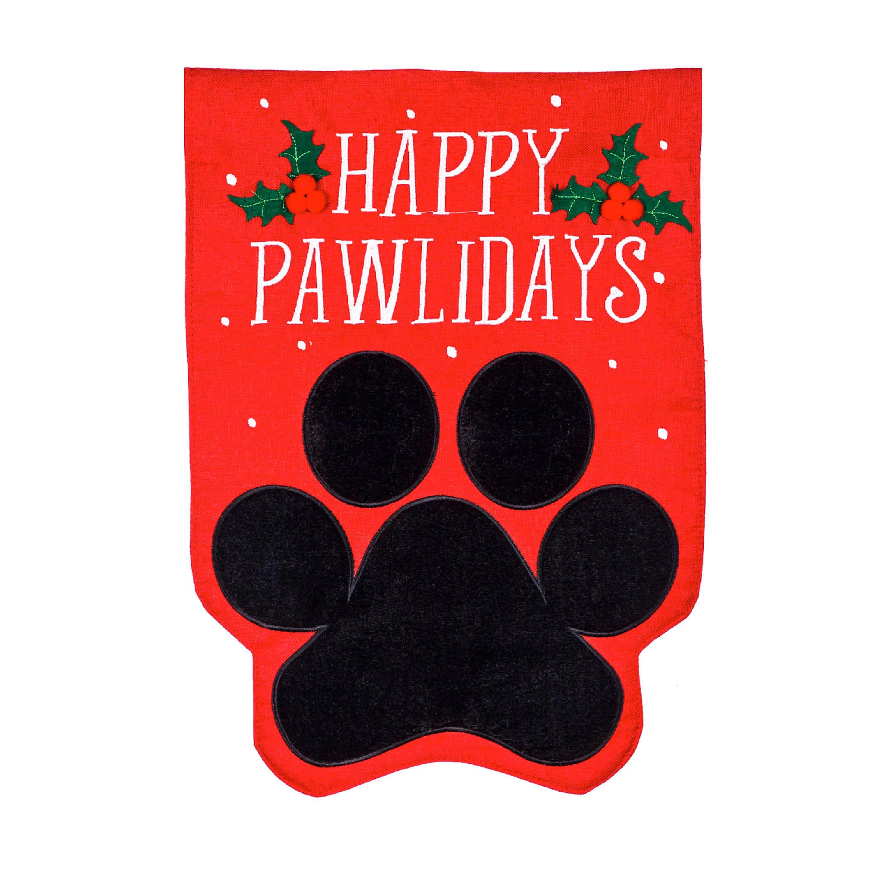 Happy Pawlidays Burlap House Flag - Sports Collectibles, Sports Memorabilia, Sports Fan Shop, Sports Gifts