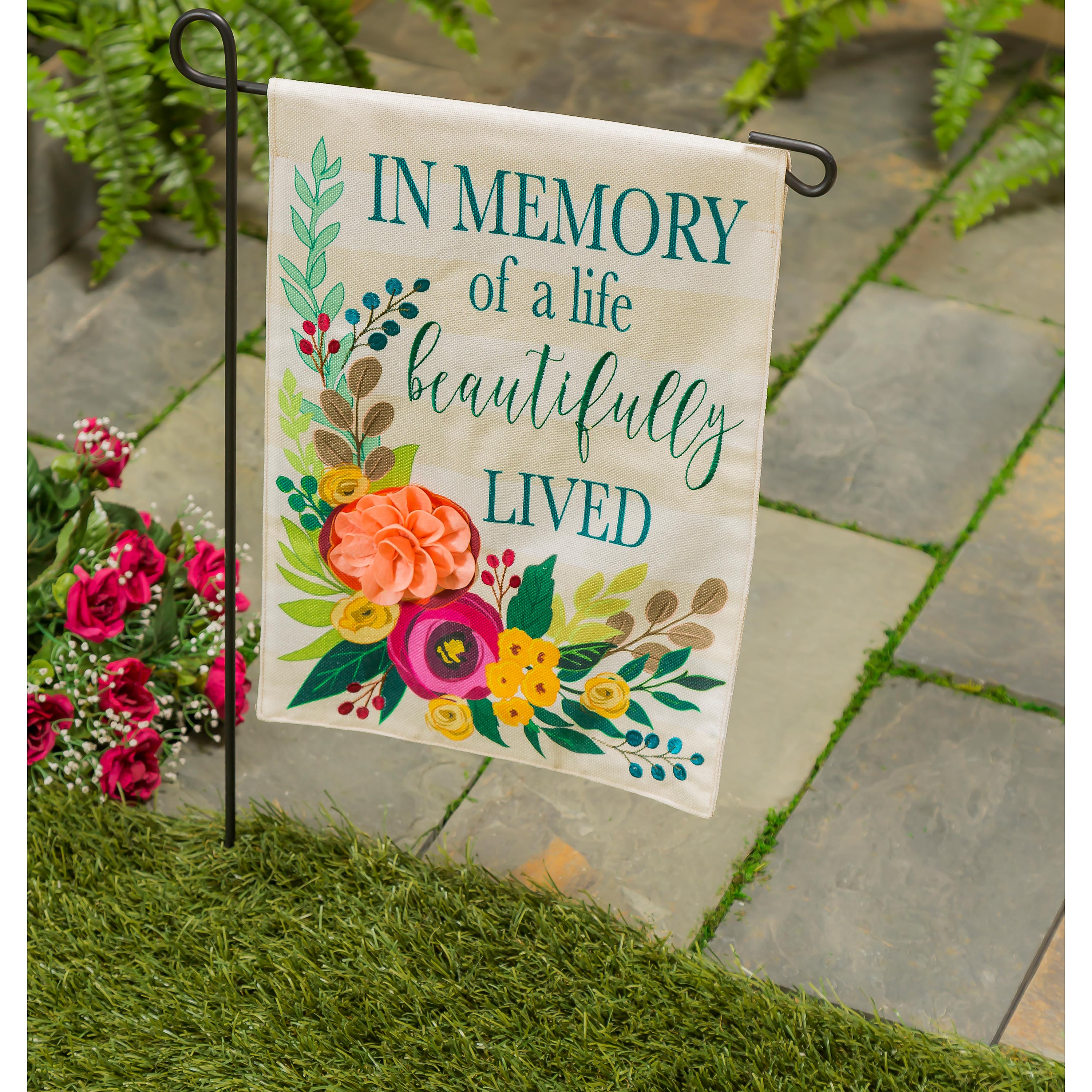 In Memory of a Life Beautifully Lived Garden Burlap Flag - Sports Collectibles, Sports Memorabilia, Sports Fan Shop, Sports Gifts