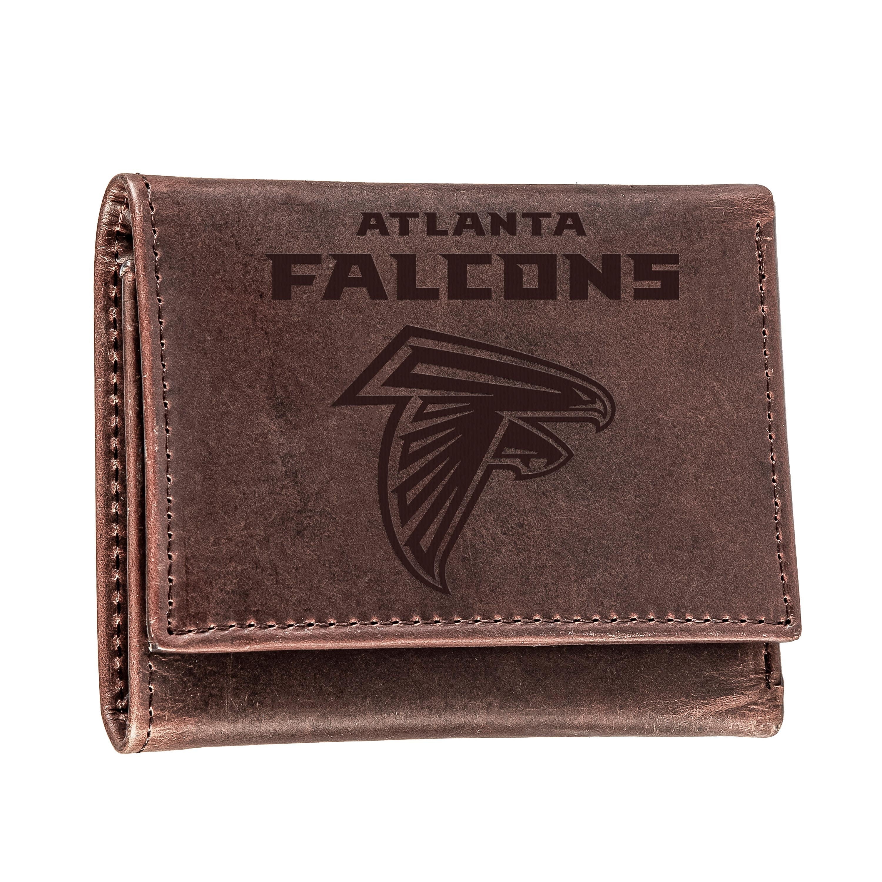 Atlanta Falcons, Tri-Fold Wallet, Brown, CH, 100% Genuine Leather - Sports Collectibles, Sports Memorabilia, Sports Fan Shop, Sports Gifts