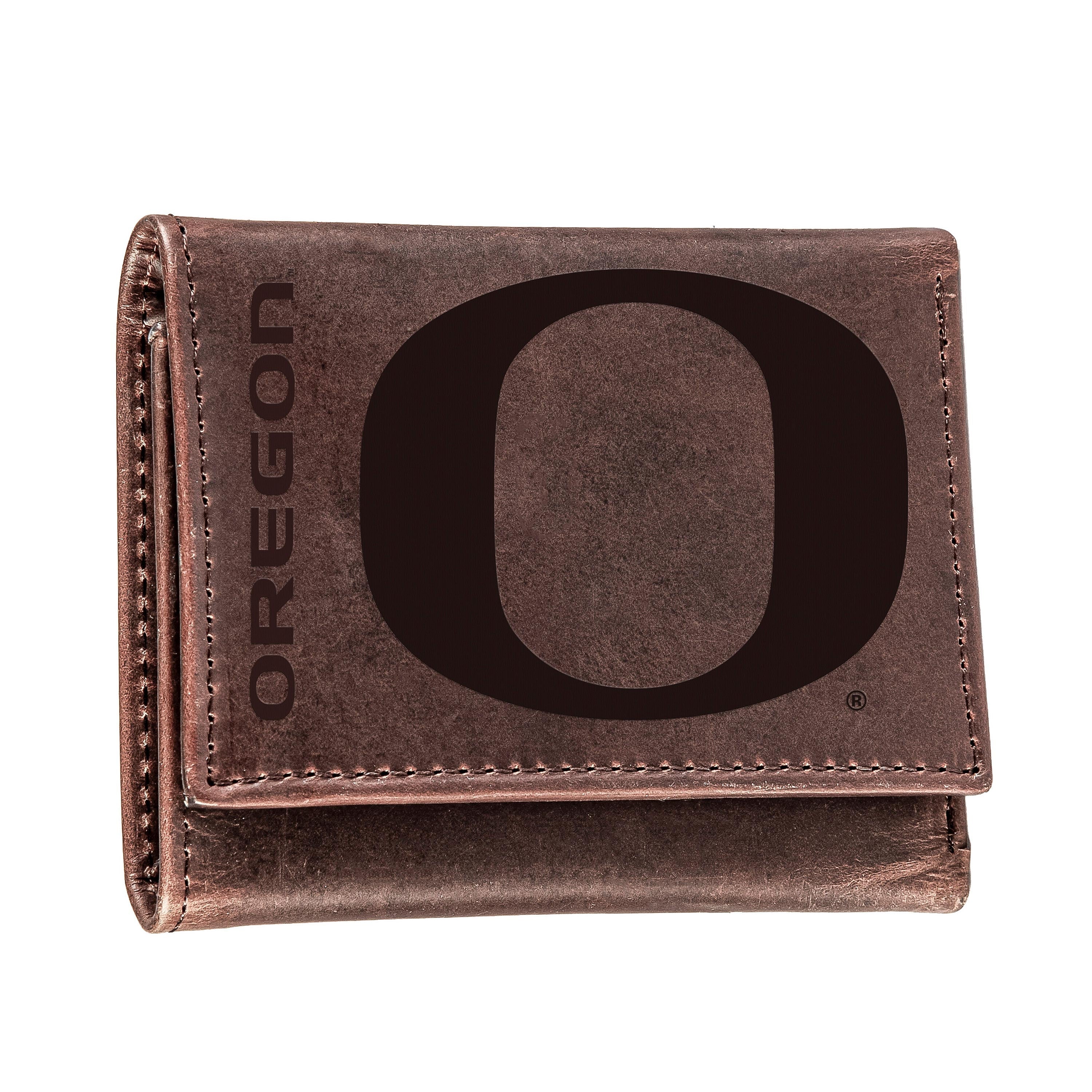 University of Oregon, Tri-Fold Wallet, Brown, CH, 100% Genuine Leather - Sports Collectibles, Sports Memorabilia, Sports Fan Shop, Sports Gifts