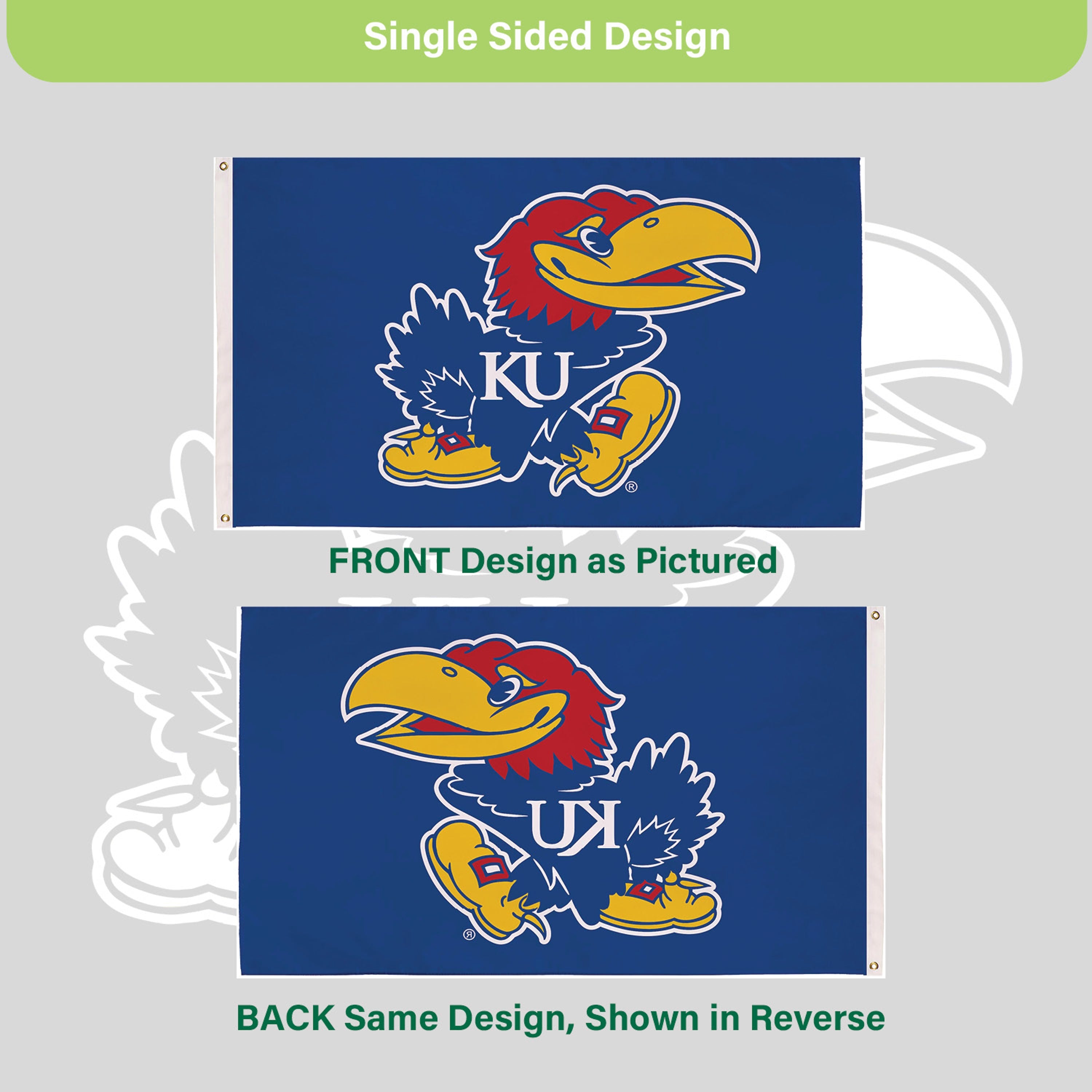 University of Kansas Single Sided Estate Flag with 2 Grommets, 3'x5' - Sports Gifts, Sports Memorabilia, Sports Collectibles, Fan Shop