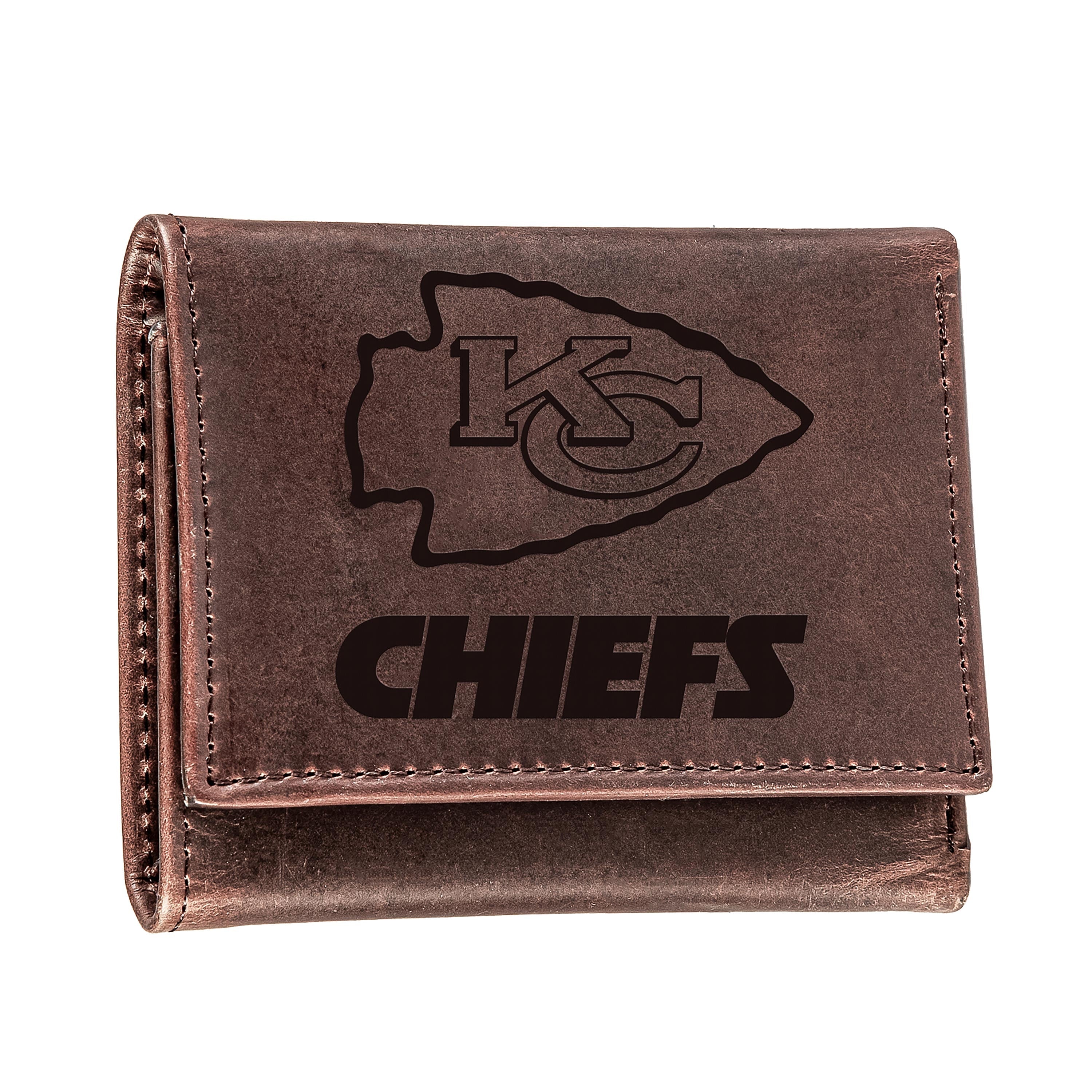 Kansas City Chiefs, Tri-Fold Wallet, Brown, CH, 100% Genuine Leather - Sports Collectibles, Sports Memorabilia, Sports Fan Shop, Sports Gifts