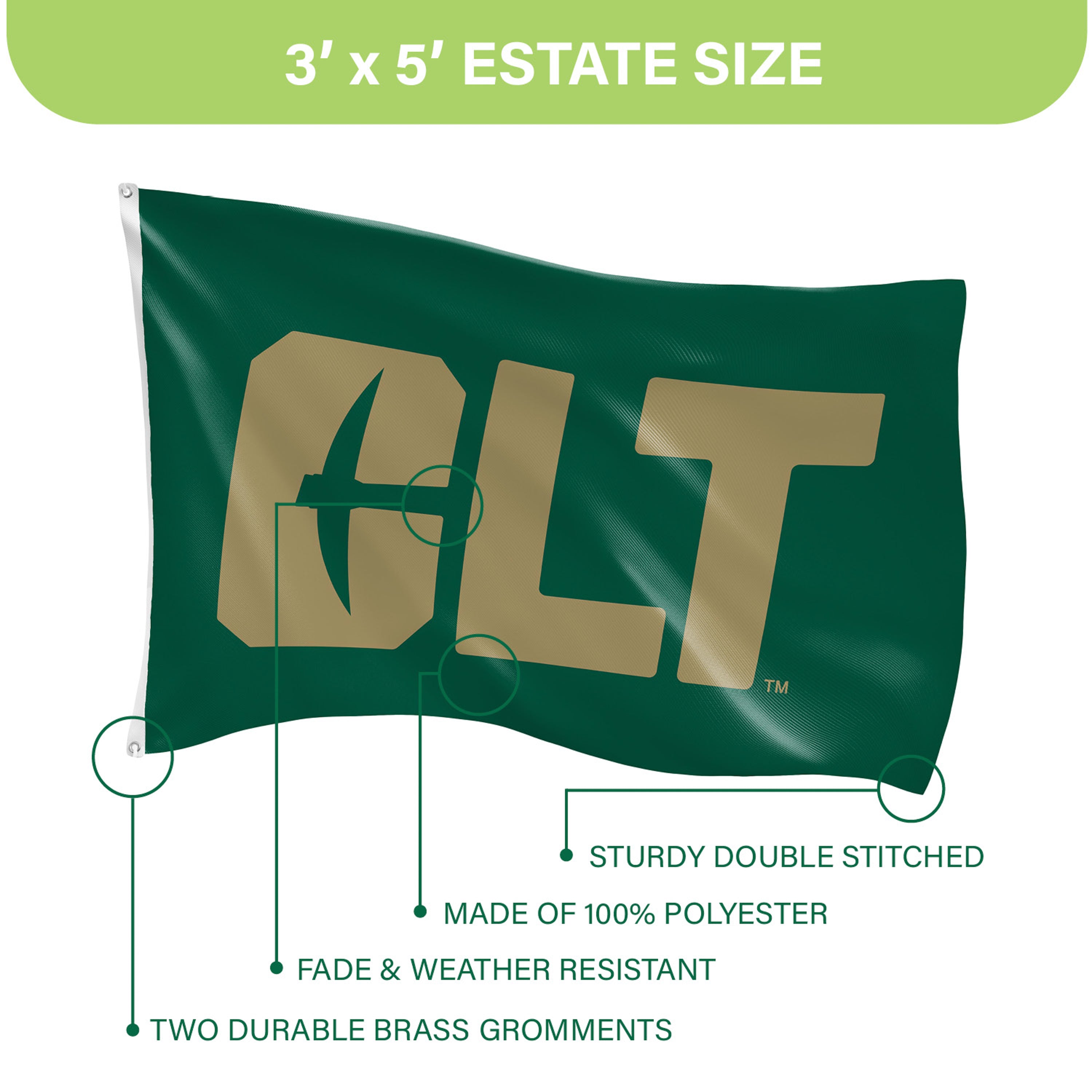 University of North Carolina, Charlotte Single Sided Flag w/ 2 Grommets, 3'x5' - Sports Gifts, Sports Memorabilia, Sports Collectibles, Fan Shop