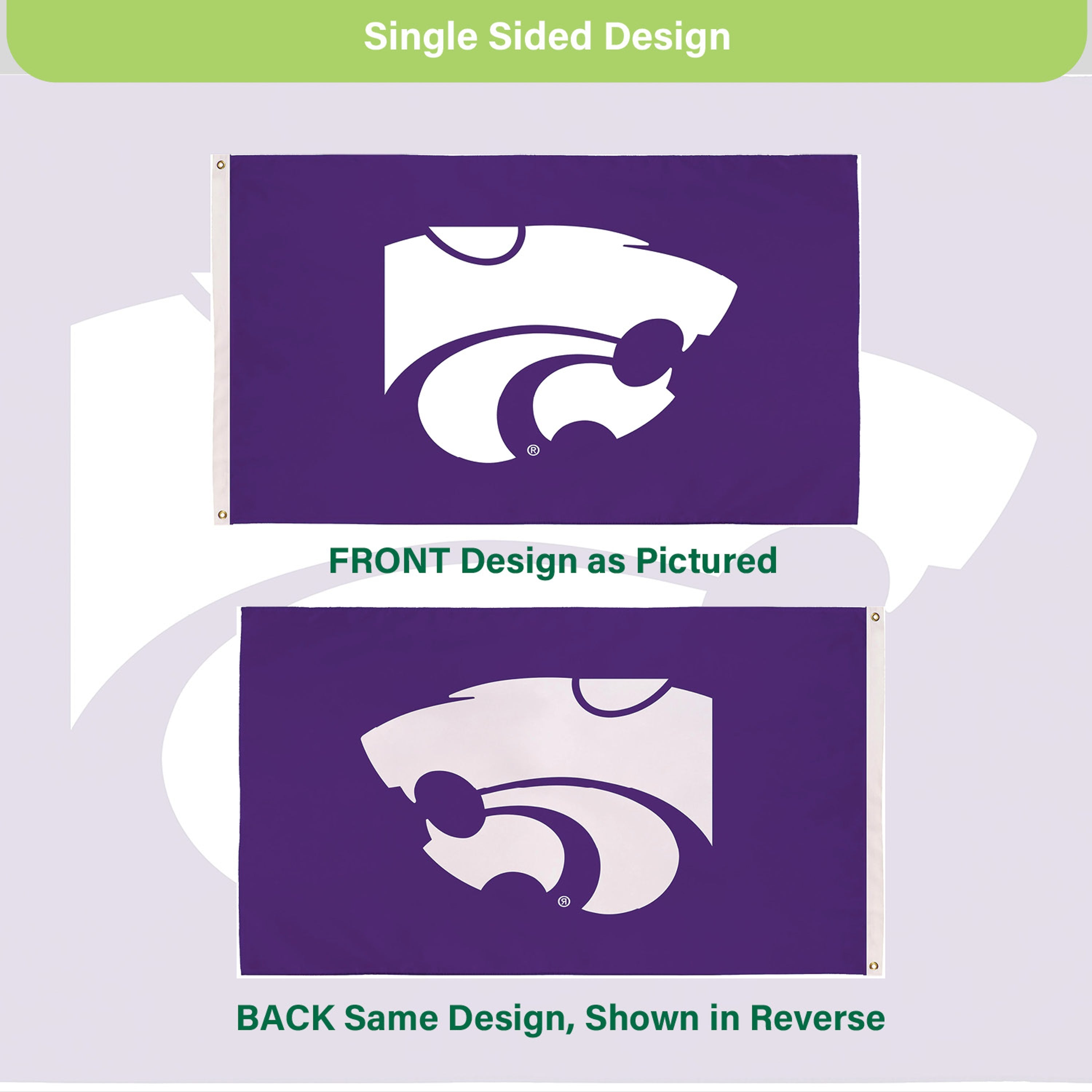 Kansas State University Single Sided Estate Flag with 2 Grommets, 3'x5' - Sports Gifts, Sports Memorabilia, Sports Collectibles, Fan Shop