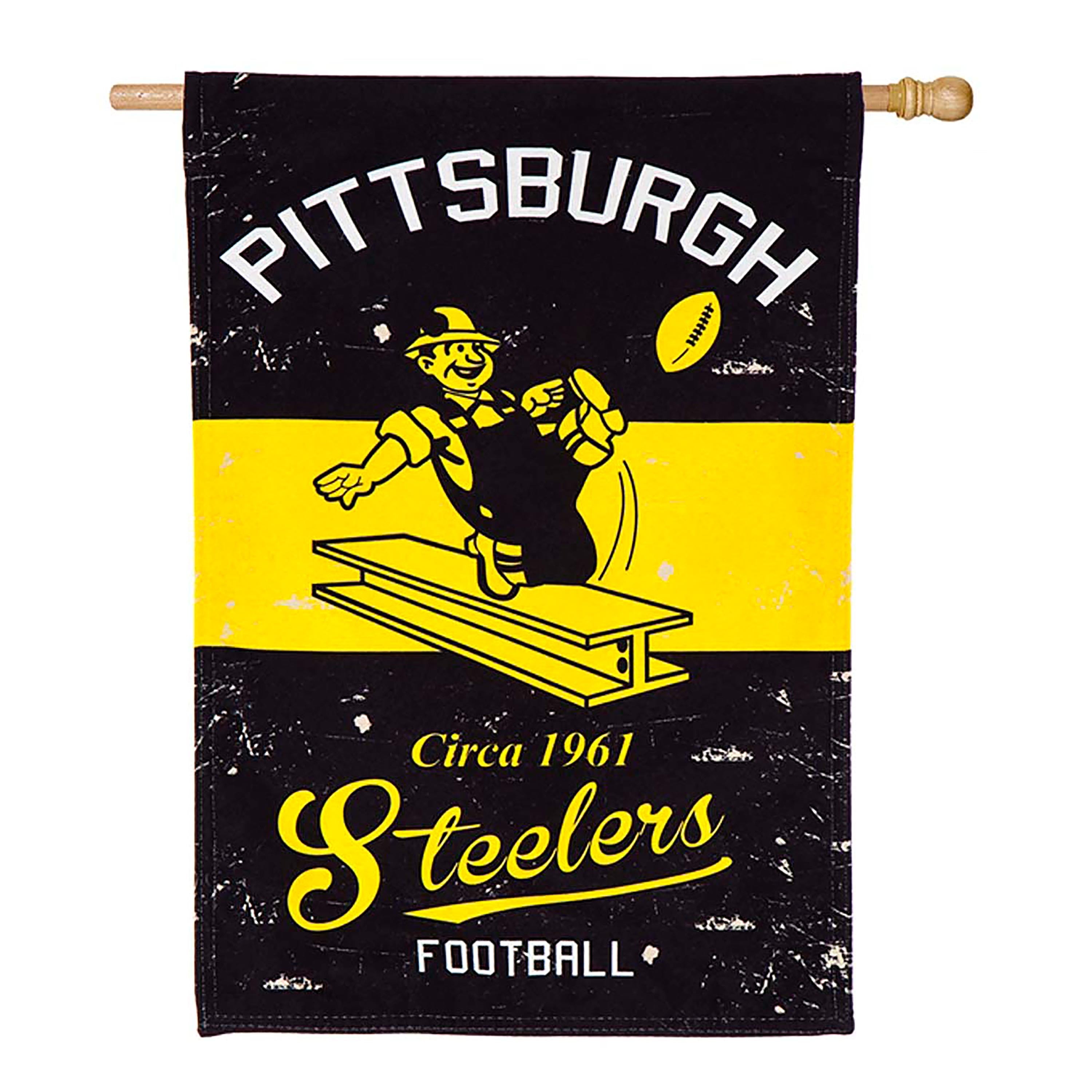 Double-Sided Vintage Graphic NFL Team Pride Linen House Flag, Pittsburgh Steelers - Sports Collectibles, Sports Memorabilia, Sports Fan Shop, Sports Gifts