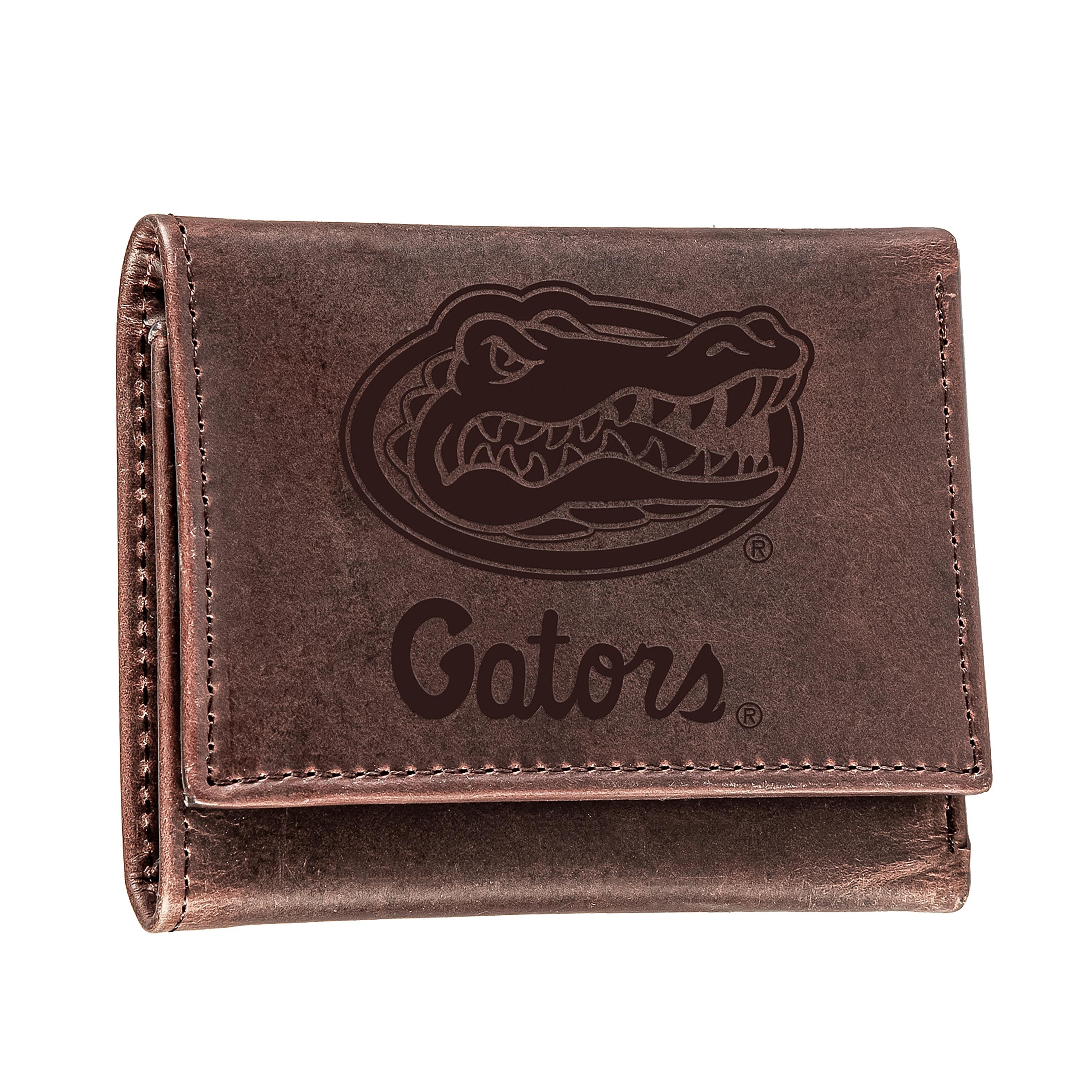 University of Florida, Tri-Fold Wallet, Brown, CH, 100% Genuine Leather - Sports Collectibles, Sports Memorabilia, Sports Fan Shop, Sports Gifts