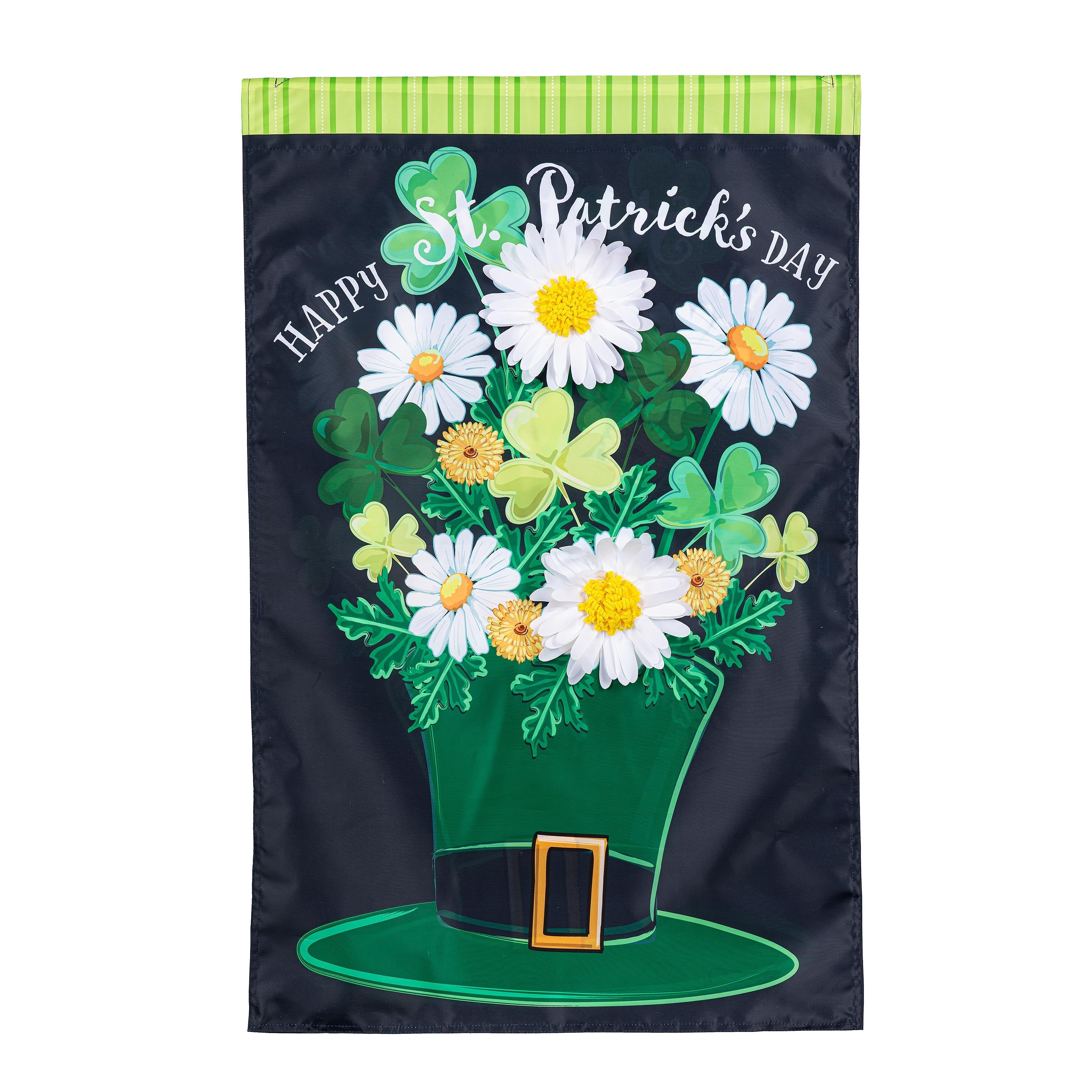Happy St. Patrick's Day Floral Hat Applique House Flag - Sports Collectibles, Sports Memorabilia, Sports Fan Shop, Sports Gifts