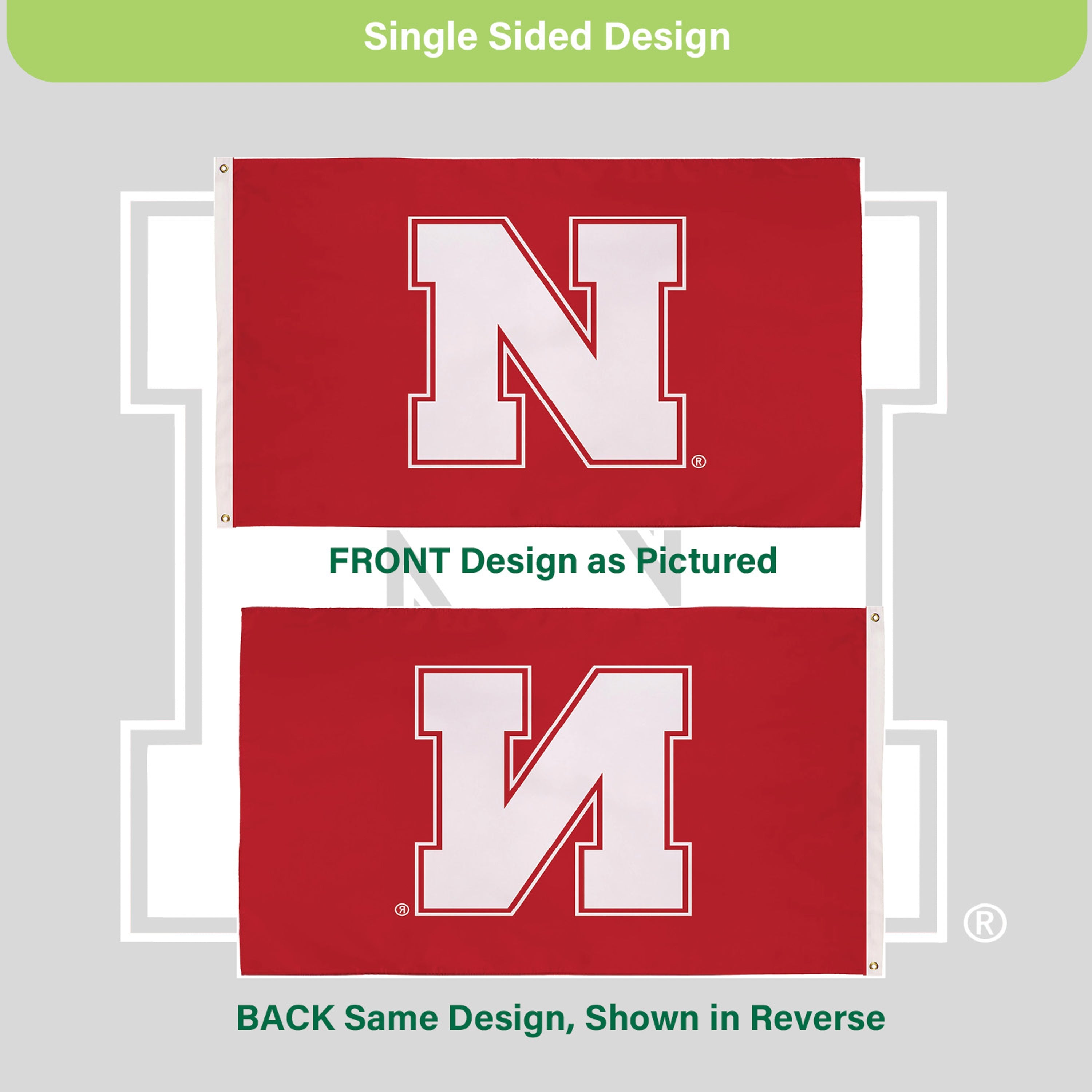 University of Nebraska Single Sided Estate Flag with 2 Grommets, 3'x5' - Sports Gifts, Sports Memorabilia, Sports Collectibles, Fan Shop
