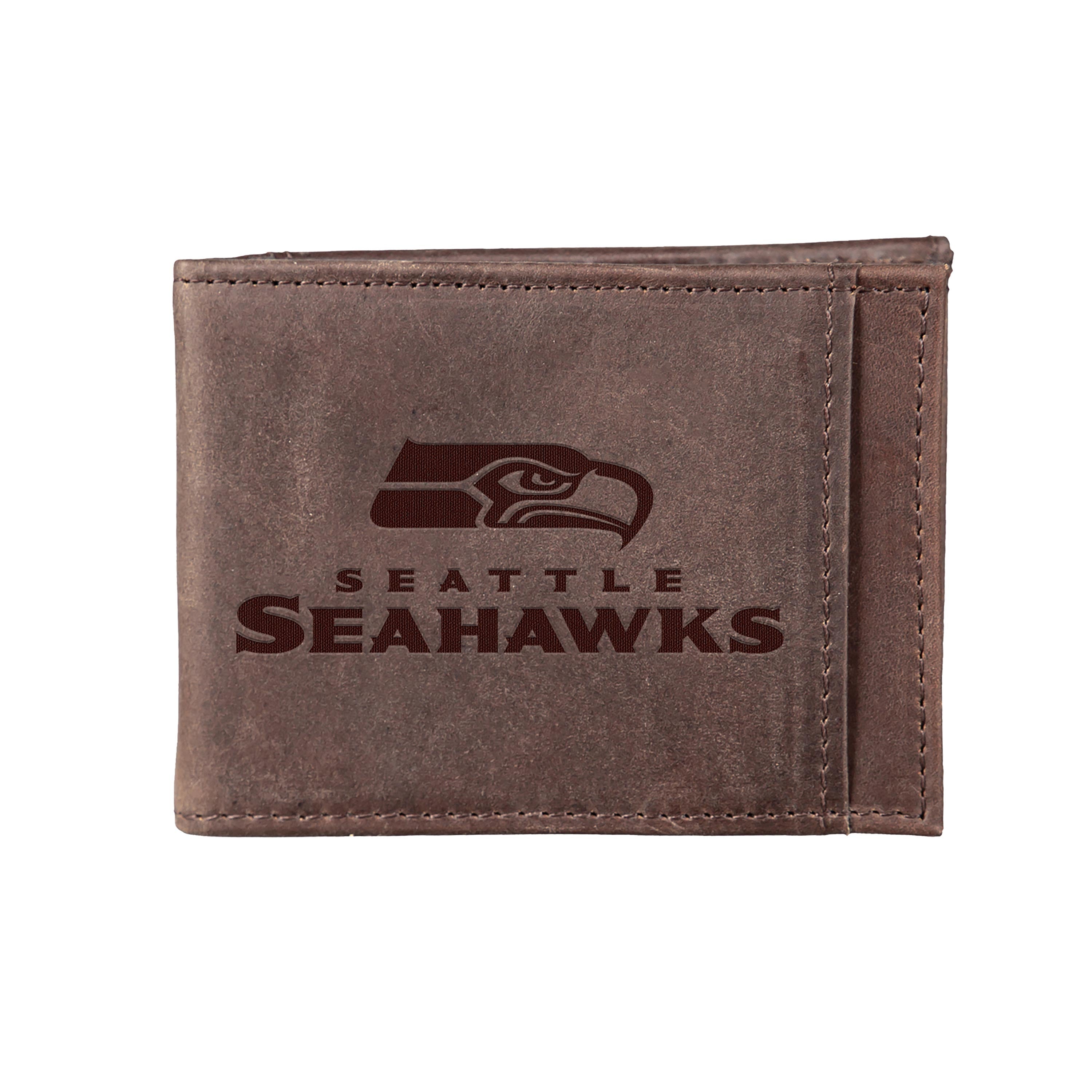 Front Pocket Wallet w/ RFID Blocking, Seattle Seahawks, Brown - Sports Collectibles, Sports Memorabilia, Sports Fan Shop, Sports Gifts