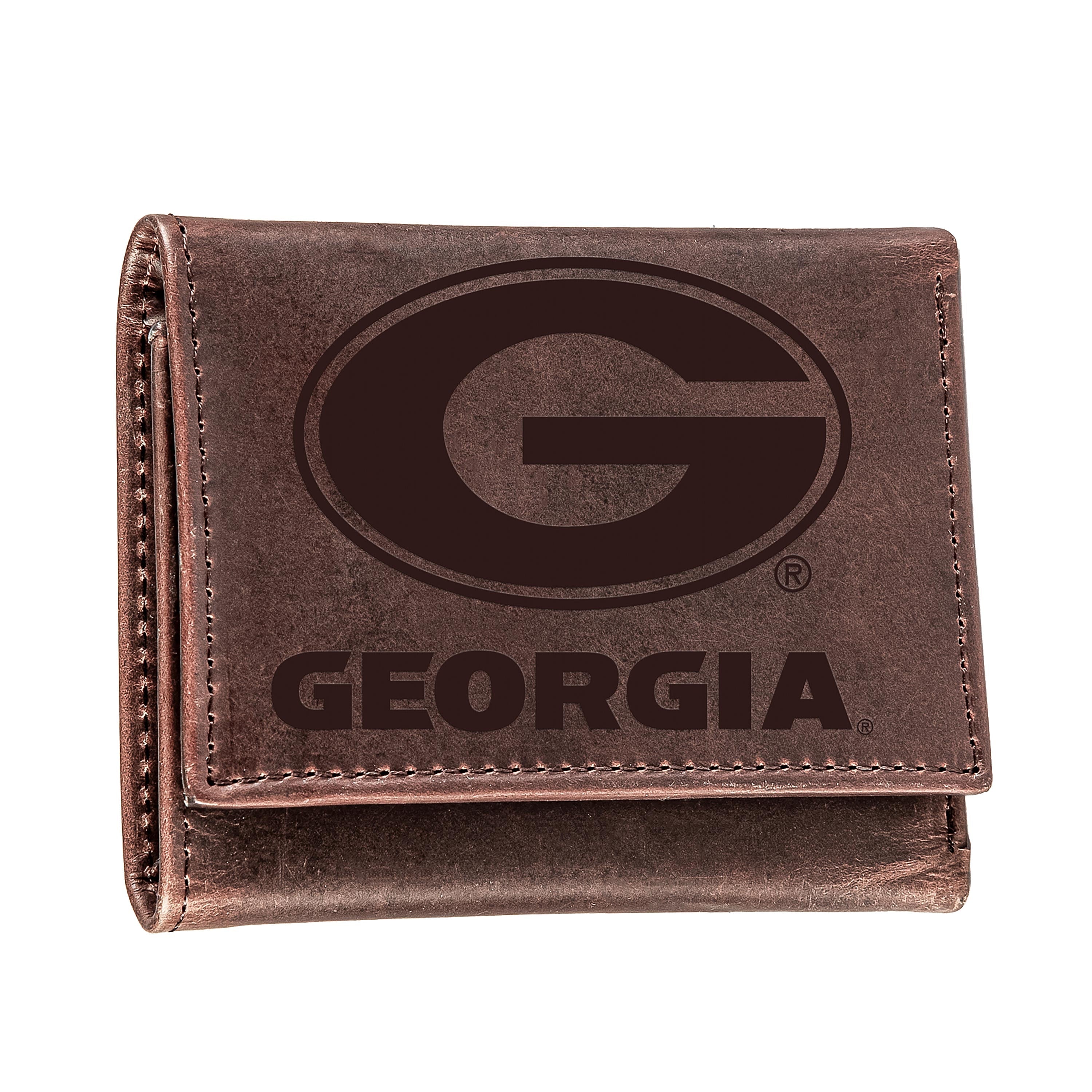 University of Georgia, Tri-Fold Wallet, Brown, CH, 100% Genuine Leather - Sports Collectibles, Sports Memorabilia, Sports Fan Shop, Sports Gifts