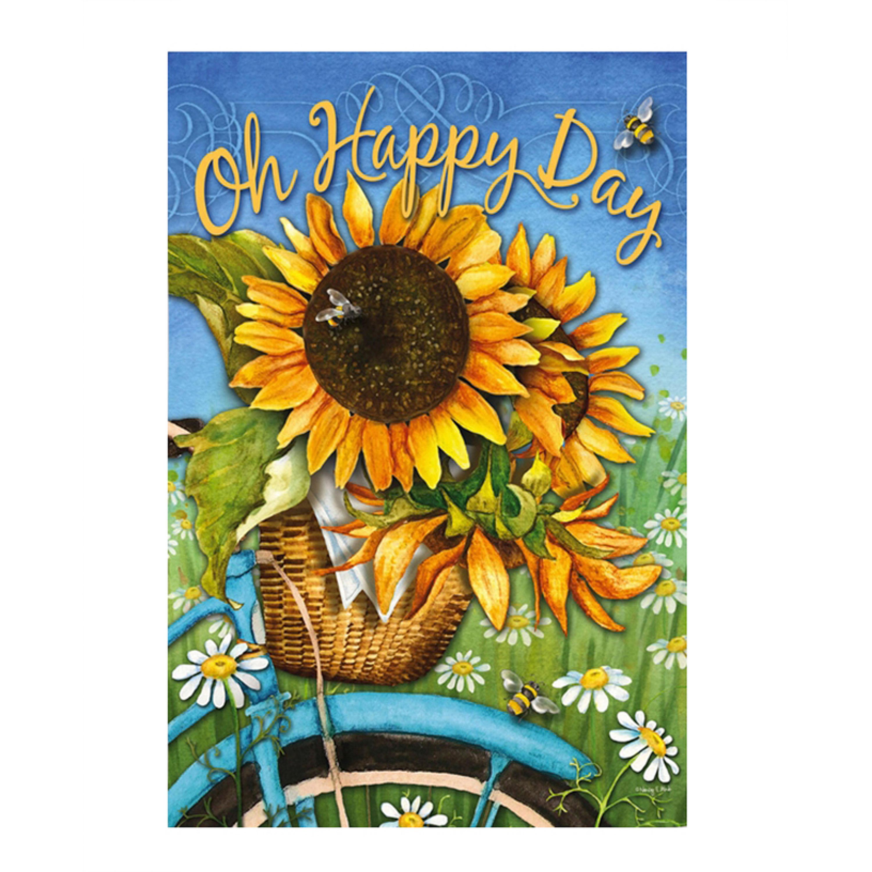 Happy Day Sunflowers House Suede Flag - Sports Collectibles, Sports Memorabilia, Sports Fan Shop, Sports Gifts