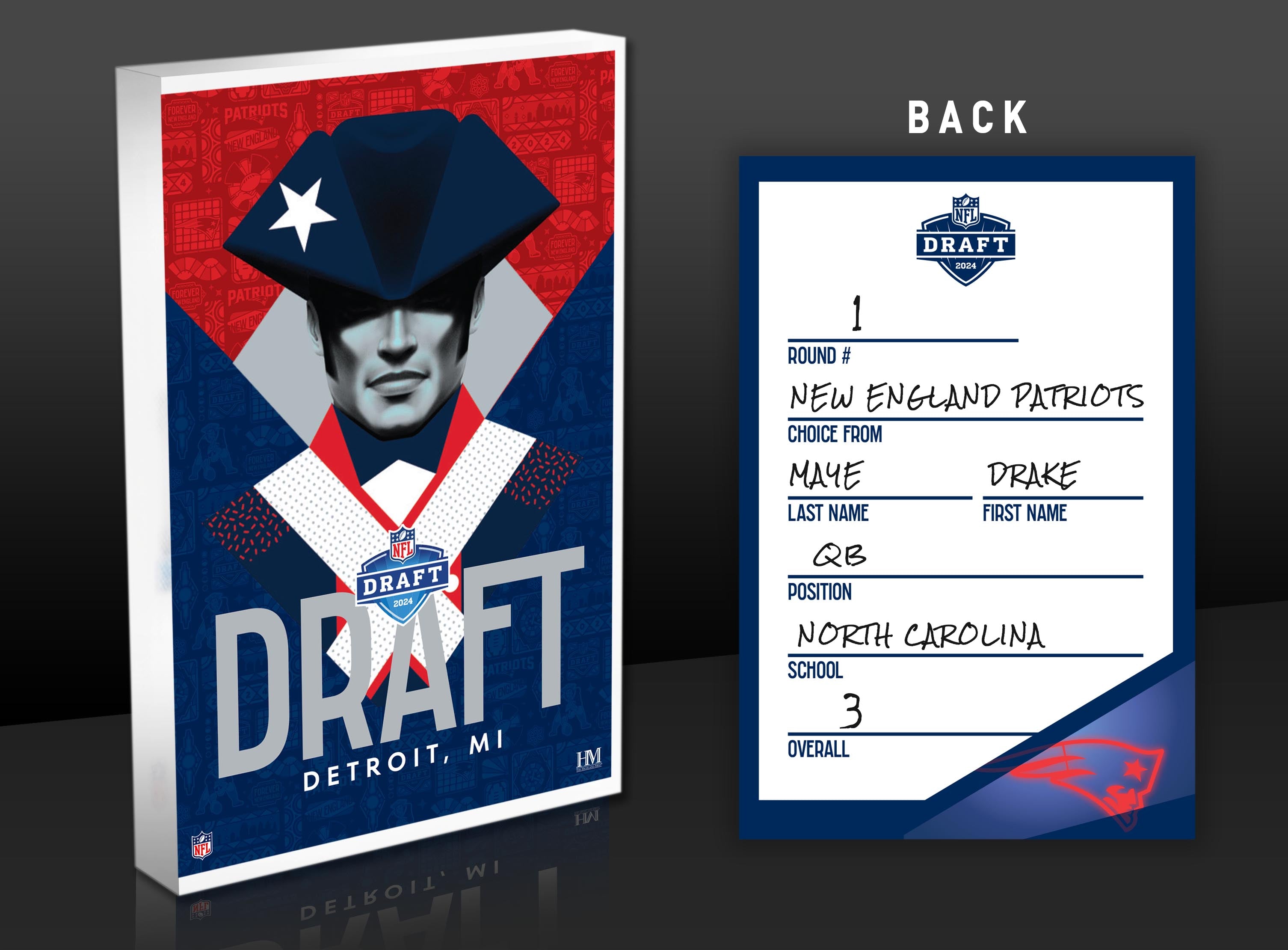 New England Patriots New England Patriots 2024 NFL Draft Card 3D Acrylic Block - Sports Collectibles, Sports Memorabilia, Sports Fan Shop, Sports Gifts