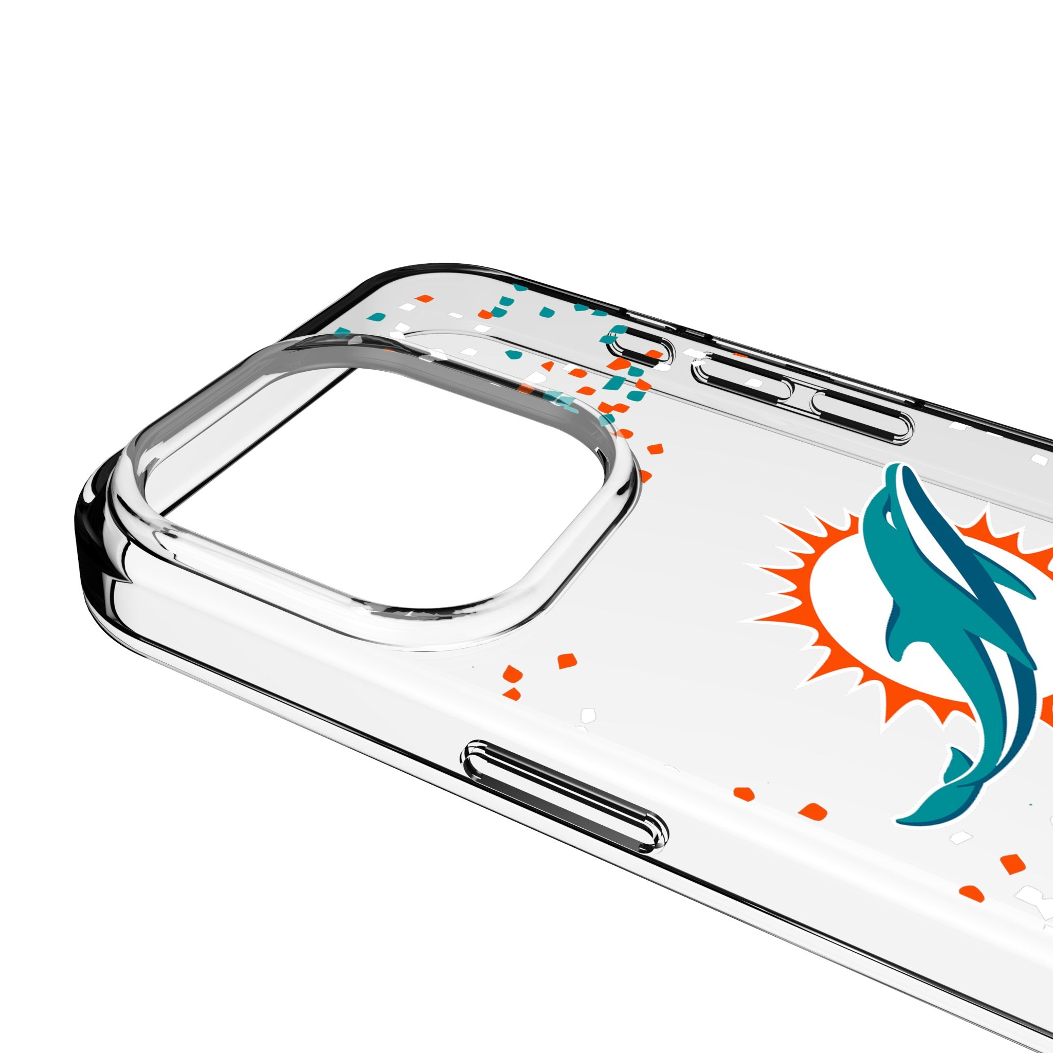 Miami Dolphins Confetti Clear Phone Case for Apple iPhone - Sports Gifts, Sports Memorabilia, Sports Collectibles, Fan Shop