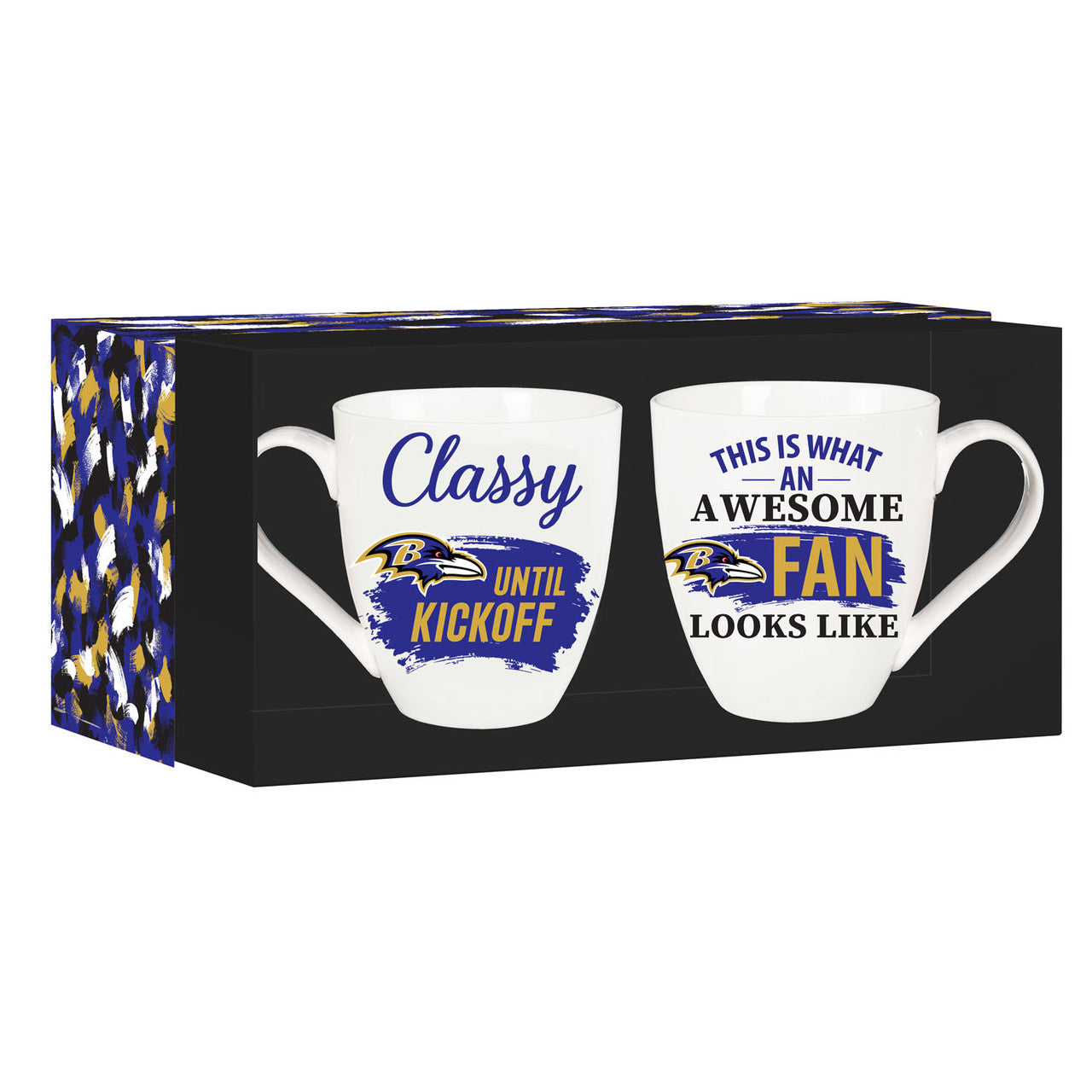 Baltimore Ravens Coffee Mug 17oz Ceramic 2 Piece Set with Gift Box - Sports Collectibles, Sports Memorabilia, Sports Fan Shop, Sports Gifts