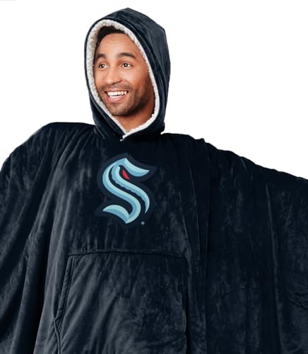 Pegasus Sports NHL Seattle Kraken Team Color Bloncho w/Logo Patch & Sherpa - Sports Gifts, Sports Memorabilia, Sports Collectibles, Fan Shop