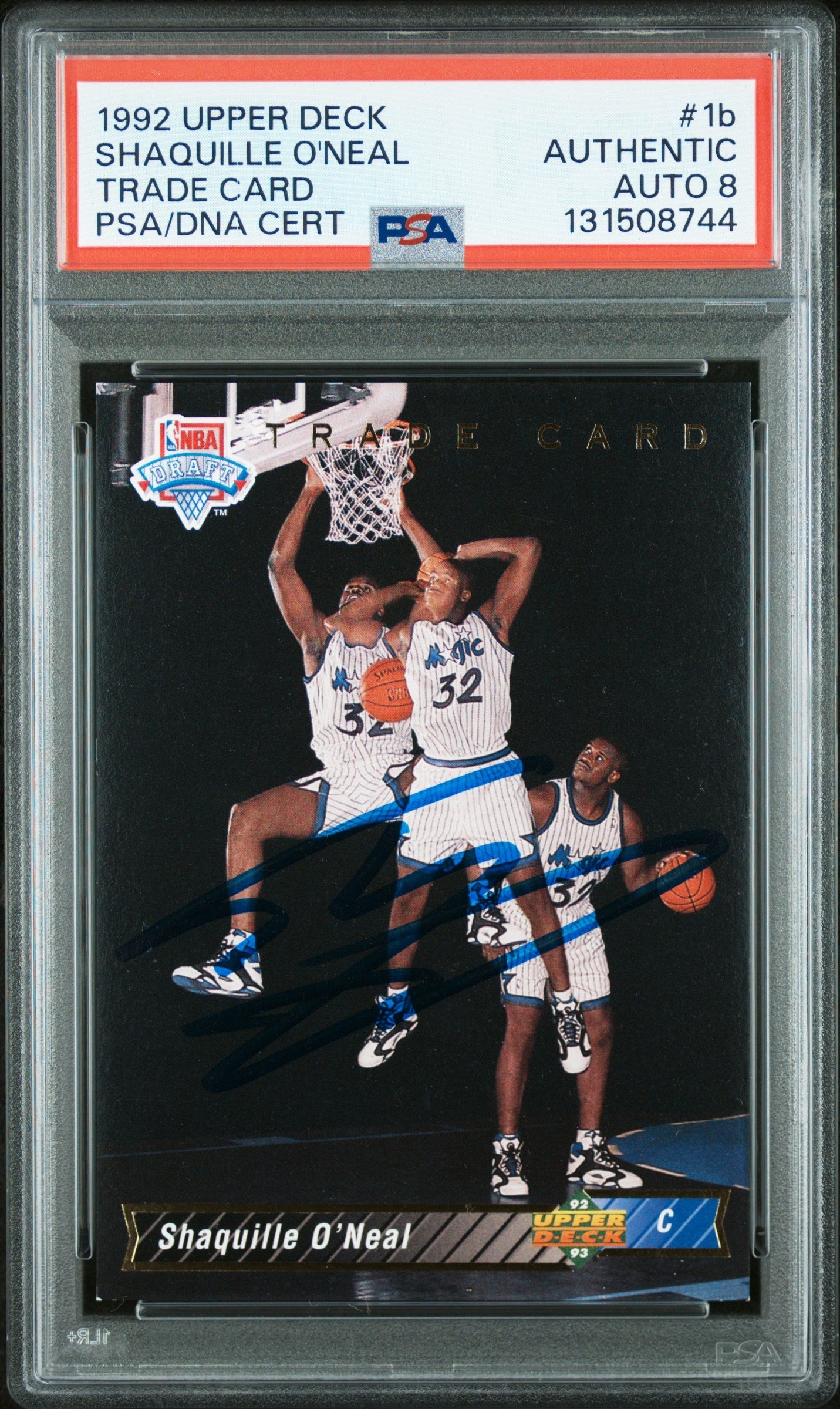 Graded 1992-93 Upper Deck Shaquille O'Neal #1b Rookie RC Basketball Card PSA 8 Auto Grade Near Mint