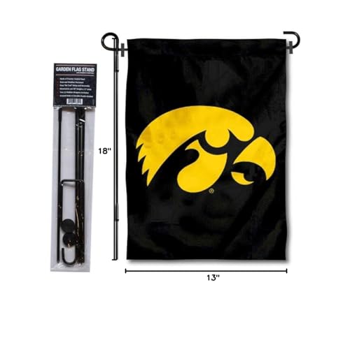 College Flags & Banners Co. Iowa Hawkeyes Black Yard Flag and Pole Holder Set, Color- Black - Sports Collectibles, Sports Memorabilia, Sports Fan Shop, Sports Gifts