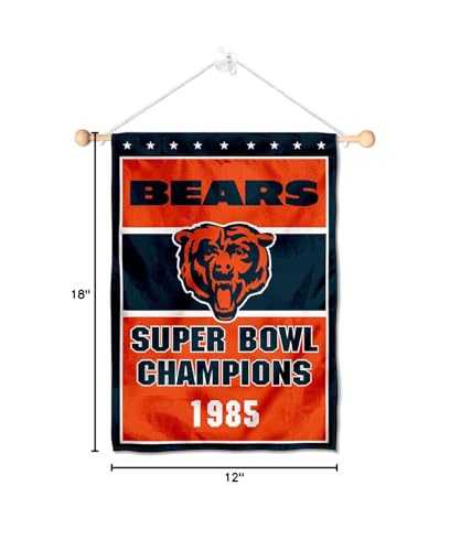 Chicago Bears 1985 Champions Banner Window Wall Hanging Flag with Suction Cup - Sports Collectibles, Sports Memorabilia, Sports Fan Shop, Sports Gifts
