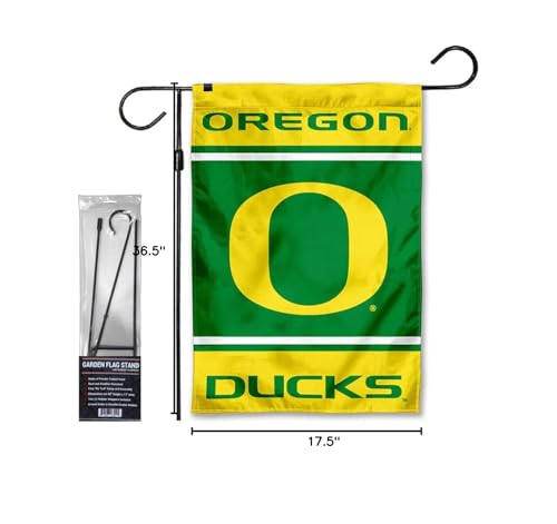 College Flags & Banners Co. Ducks Garden Banner Flag with Flag Pole Stand Set - Sports Collectibles, Sports Memorabilia, Sports Fan Shop, Sports Gifts