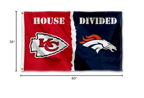 WinCraft Chiefs and Broncos House Divided Flag Rivalry Banner - Sports Collectibles, Sports Memorabilia, Sports Fan Shop, Sports Gifts
