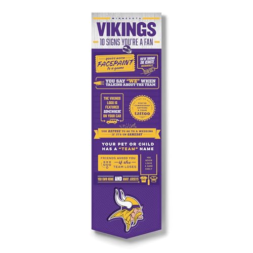 YouTheFan Officially-licensed NFL Minnesota Vikings 6x19 Top 10 Signs Banner - humorous descriptions - fun sports fan phrases, original design, indoor team wall decor fan gift - Sports Collectibles, Sports Memorabilia, Sports Fan Shop, Sports Gifts