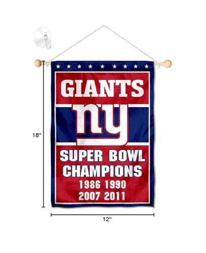 New York Giants 4 Time Champions Banner Window Wall Hanging Flag with Suction Cup - Sports Collectibles, Sports Memorabilia, Sports Fan Shop, Sports Gifts