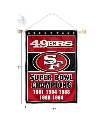 San Francisco 49ers 5 Time Champions Banner Window Wall Hanging Flag with Suction Cup - Sports Collectibles, Sports Memorabilia, Sports Fan Shop, Sports Gifts