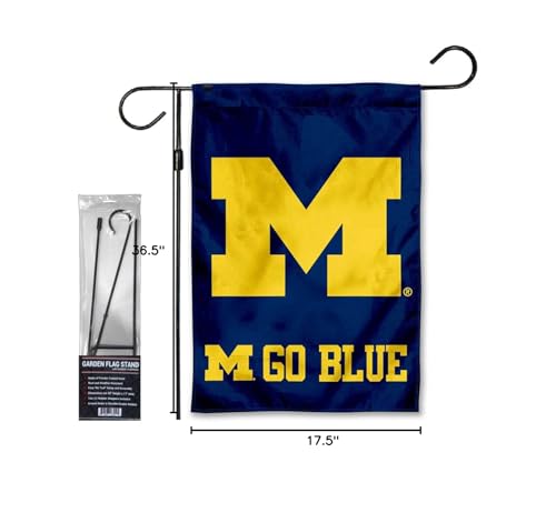 Michigan Team University Wolverines Go Blue Garden Banner Flag with Stand Pole Holder - Sports Collectibles, Sports Memorabilia, Sports Fan Shop, Sports Gifts