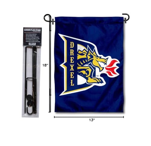 College Flags & Banners Co. Drexel Dragons Garden Flag and Flag Stand Pole Holder Set - Sports Collectibles, Sports Memorabilia, Sports Fan Shop, Sports Gifts