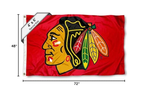 WinCraft Chicago Blackhawks Large Flag 4x6 Feet Banner - Sports Collectibles, Sports Memorabilia, Sports Fan Shop, Sports Gifts