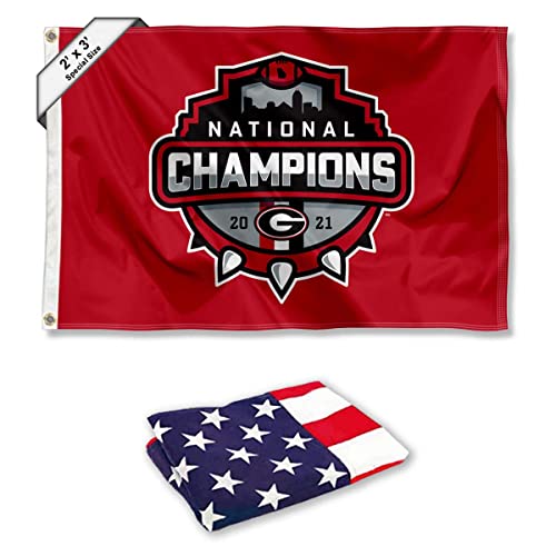 Georgia Bulldogs College Football Champions 2x3 Foot Flag and USA 3x5 Flag Set - Sports Collectibles, Sports Memorabilia, Sports Fan Shop, Sports Gifts